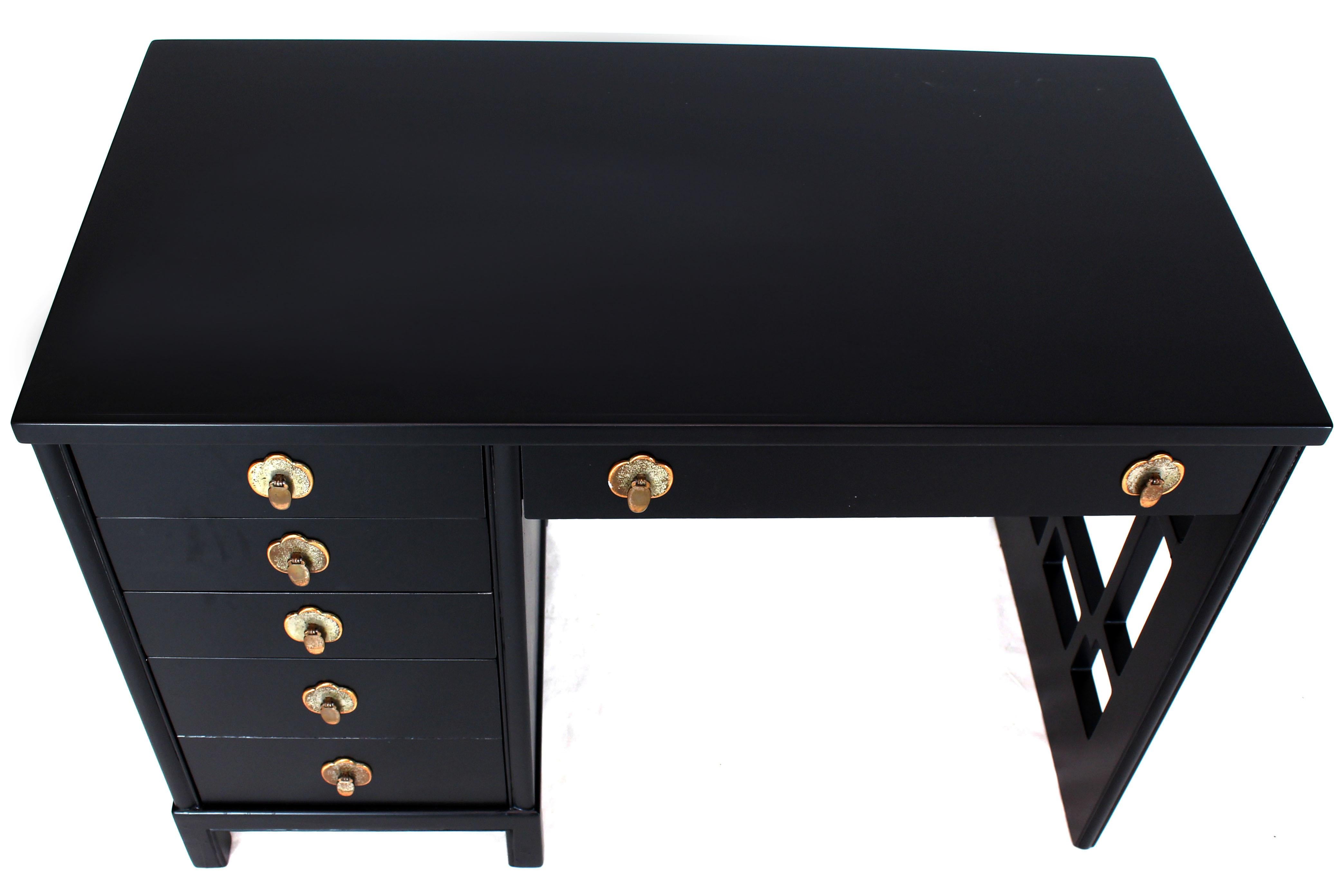 Hardwood Black Lacquer Ebonized Finish Mid-Century Modern Desk Writing Table