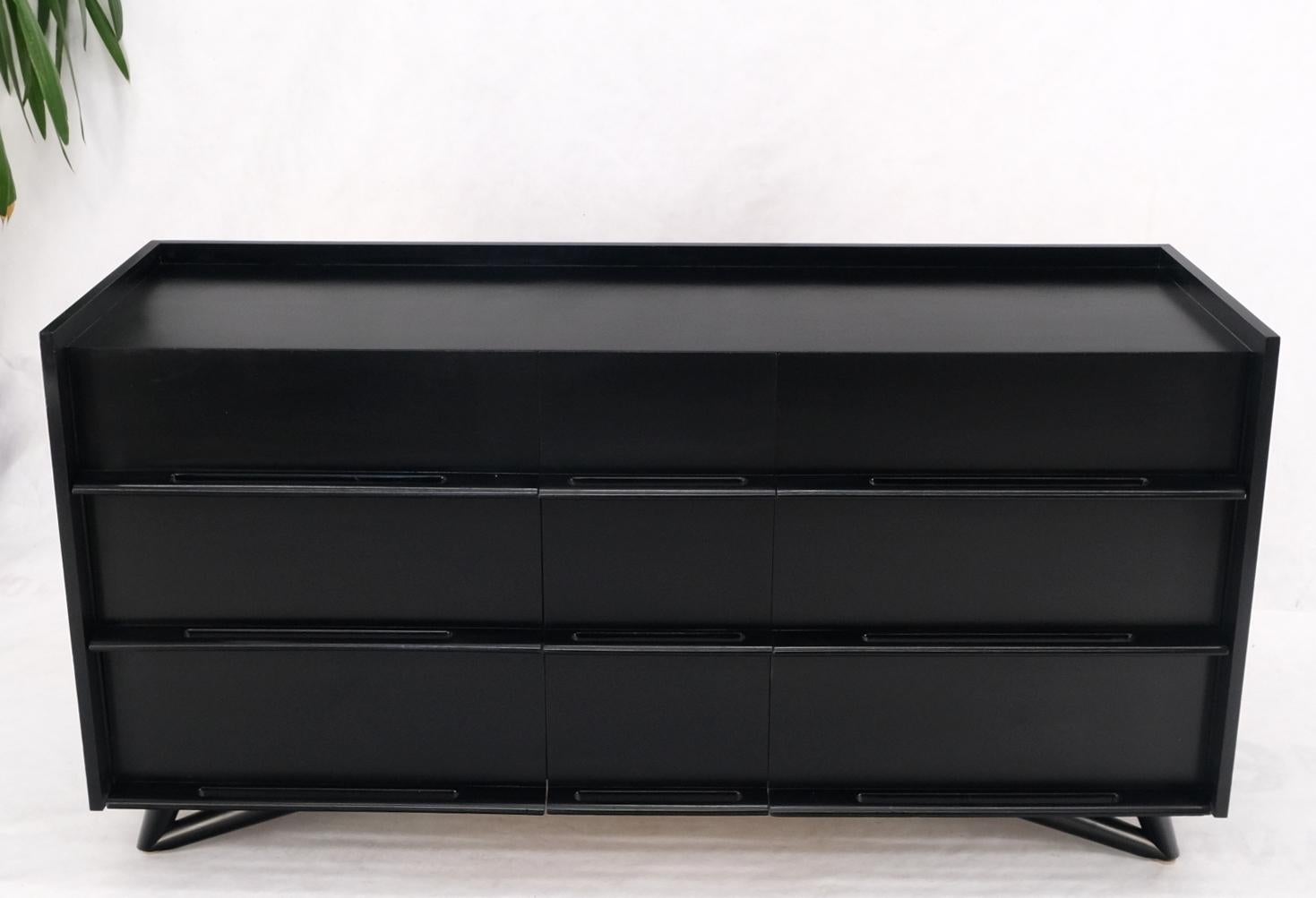 Black Lacquer Ebonized Pieced Wood Pulls Gallery Top 9 Drawers Dresser Credenza For Sale 6
