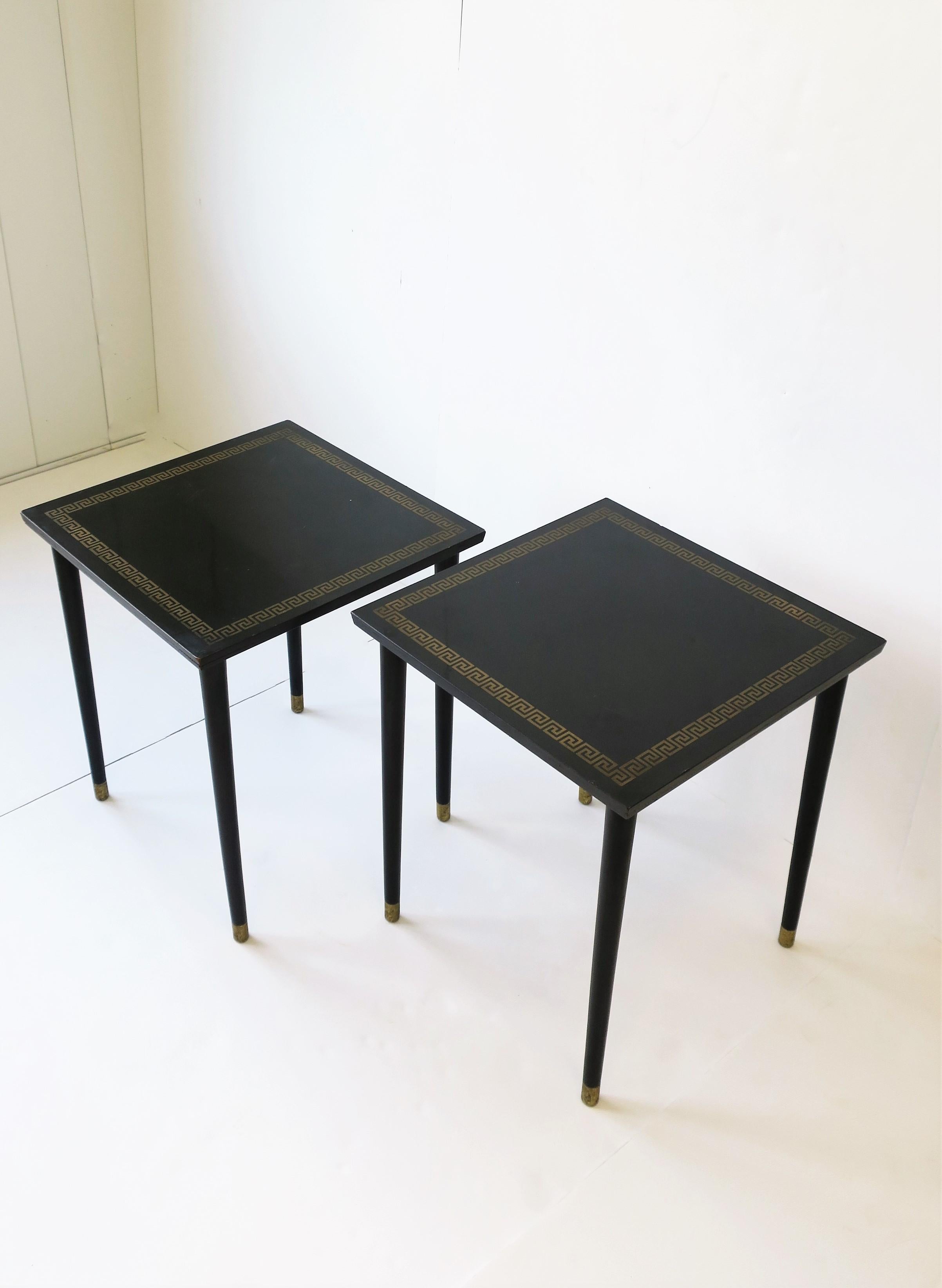 Mid-Century Modern Midcentury Modern Black End, Side or Nesting Tables w/Greek-Key, Pair, 1940s