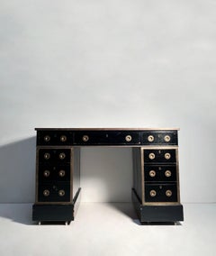 Black Lacquer English Antique Campaign Style Desk