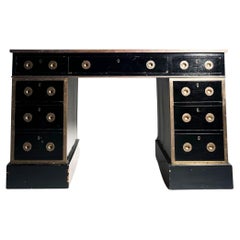 Black Lacquer English Antique Campaign Style Desk