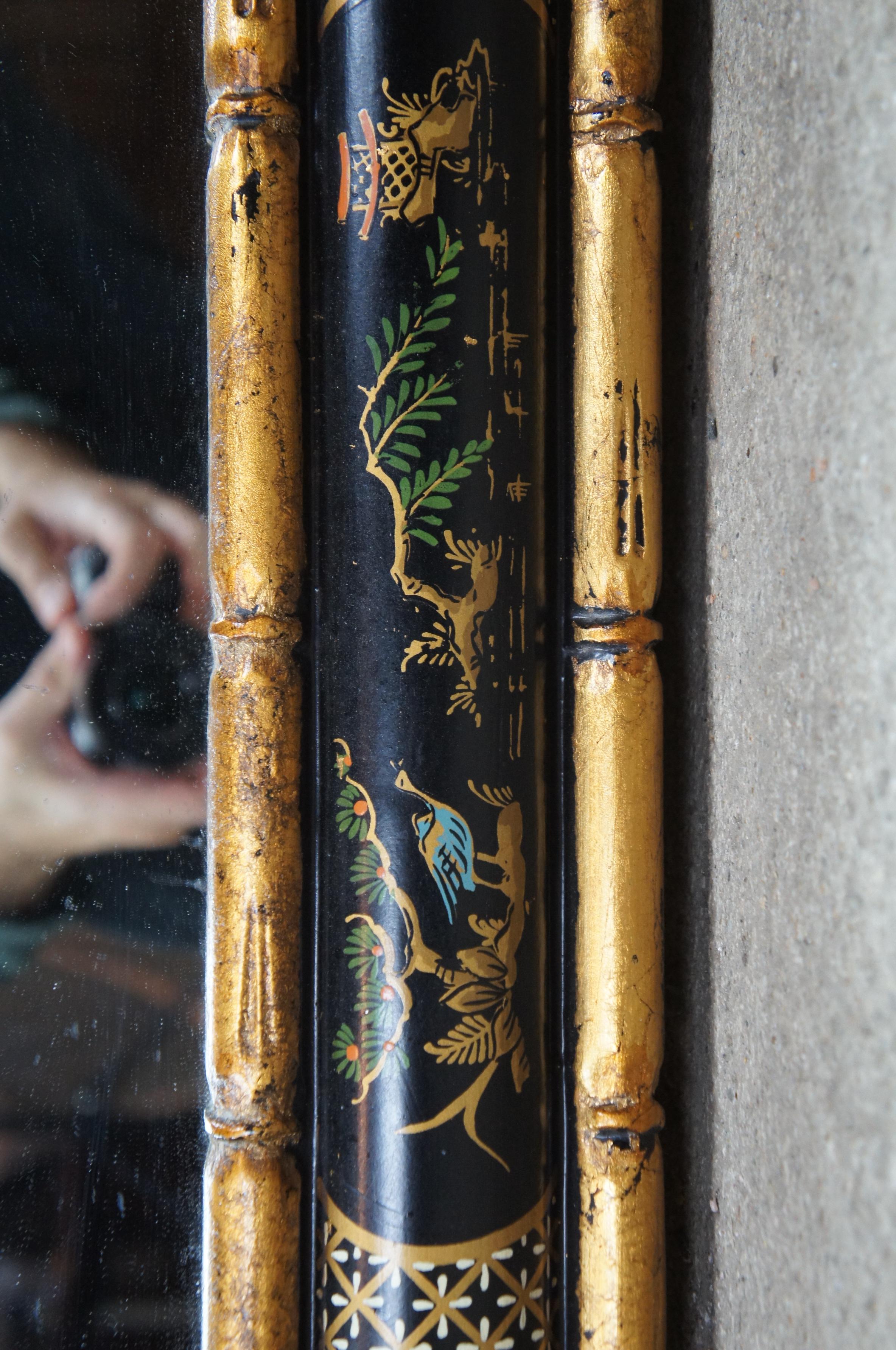 Black Lacquer and Faux Bamboo Chinoiserie Pagoda Mirror Hollywood Regency 2