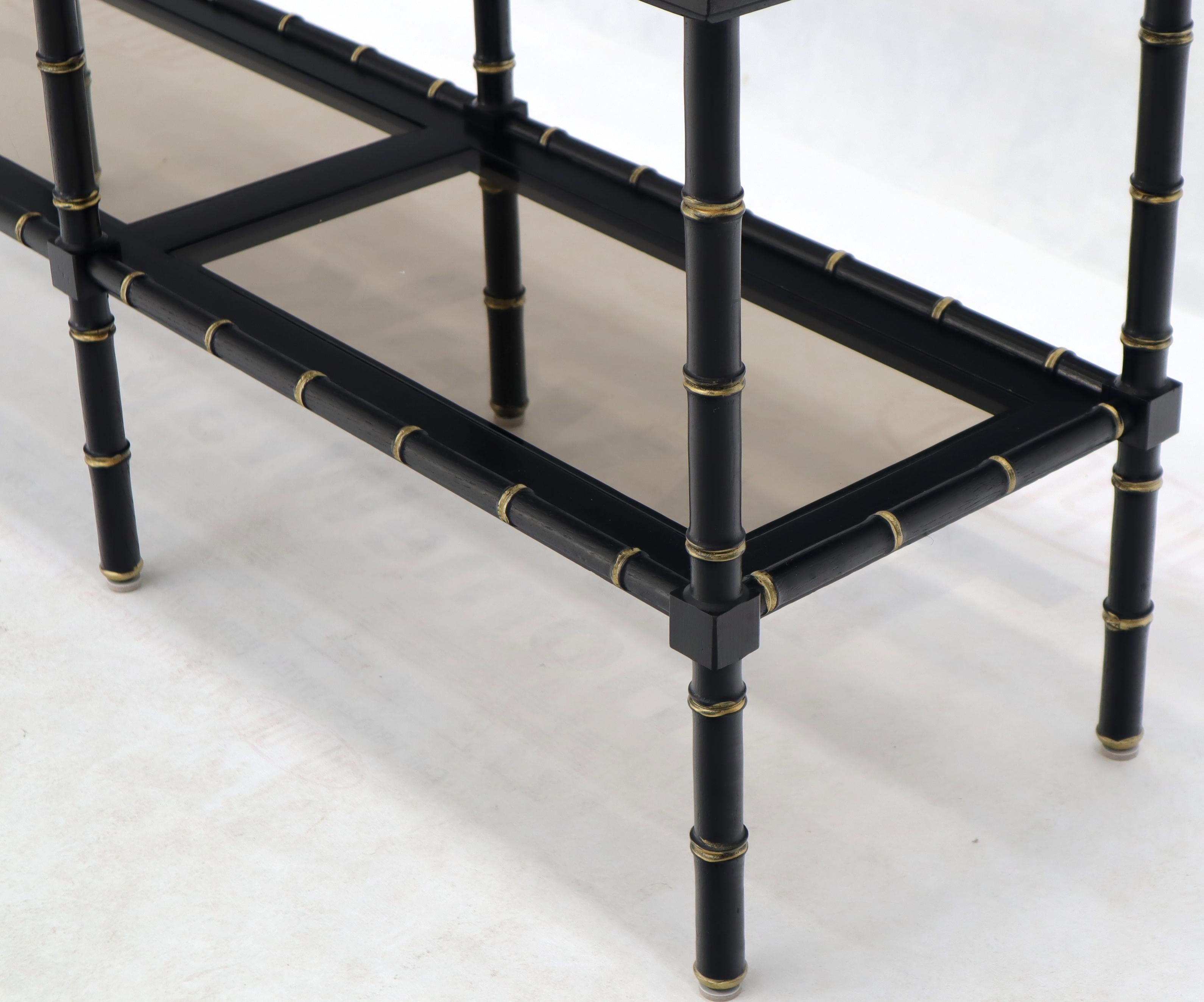 20th Century Black Lacquer Faux Bamboo Gold Accents Smoked Glass Console Sofa Table For Sale