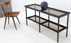 Black Lacquer Faux Bamboo Gold Accents Smoked Glass Console Sofa Table