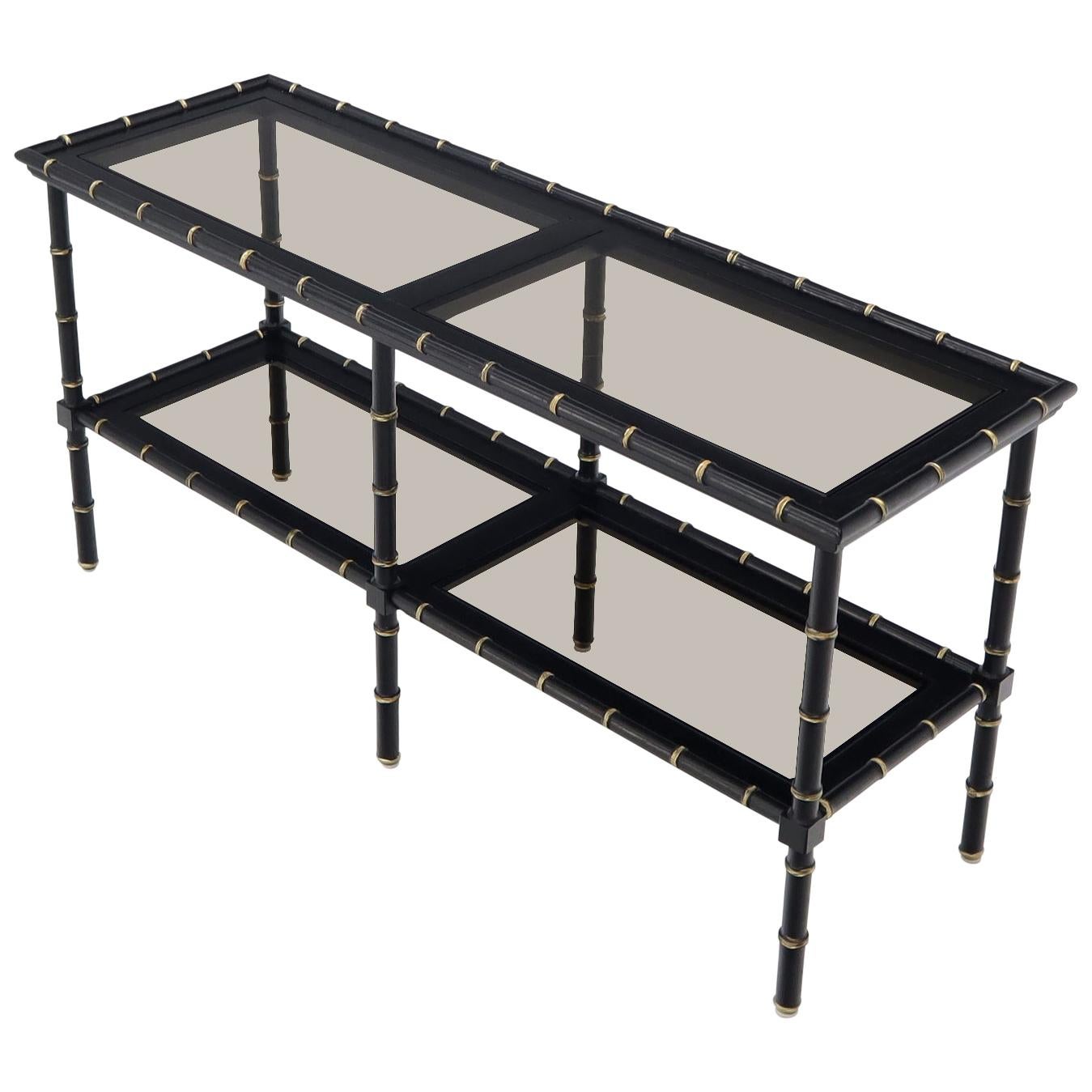 Laque noire Faux bambou Accents dorés Verre fumé Console Sofa Table