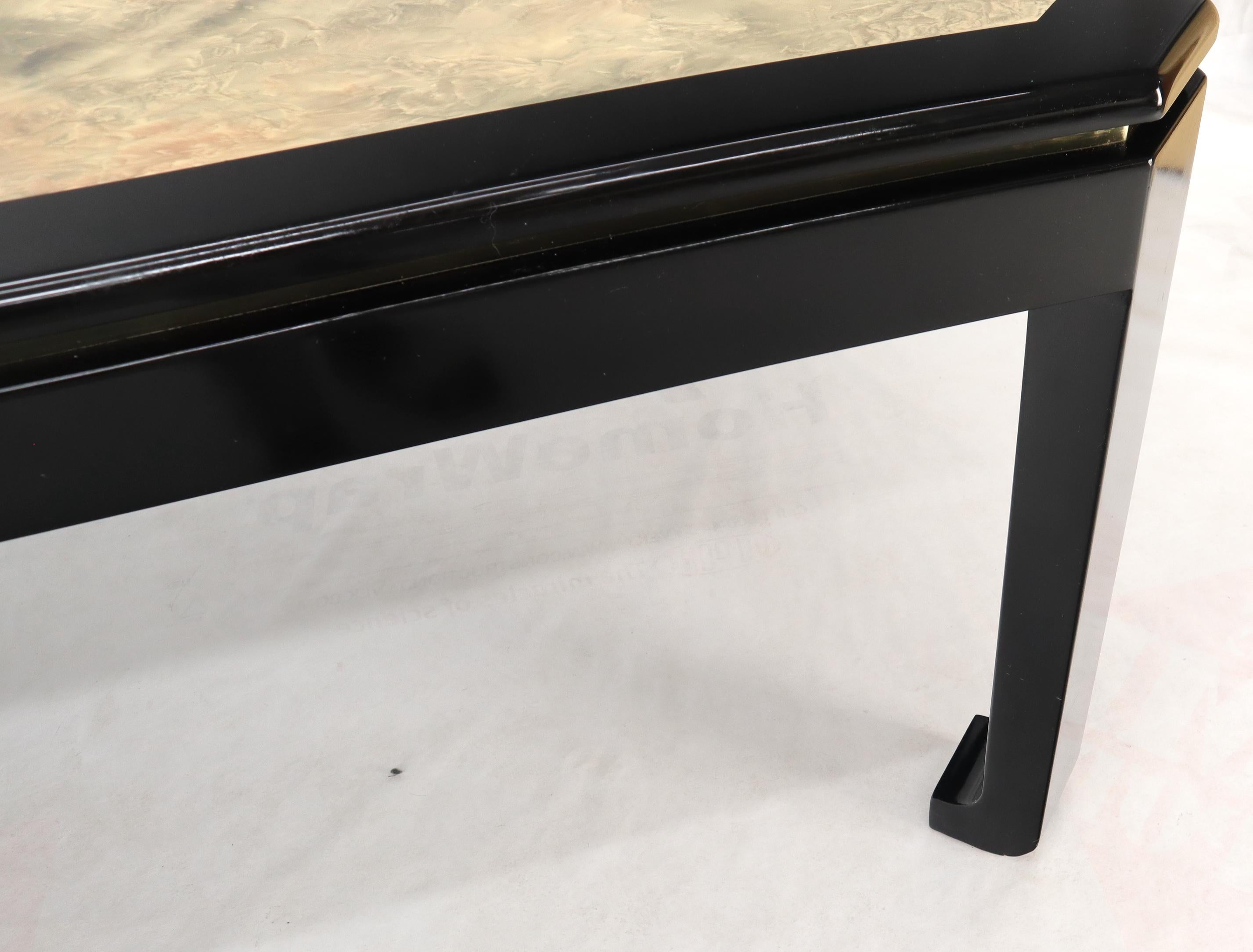 Black Lacquer Faux Stone Marble Finish Dining Table with Leave Extension Board For Sale 4