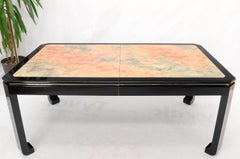 Black Lacquer Faux Stone Marble Finish Dining Table with Leave Extension Board