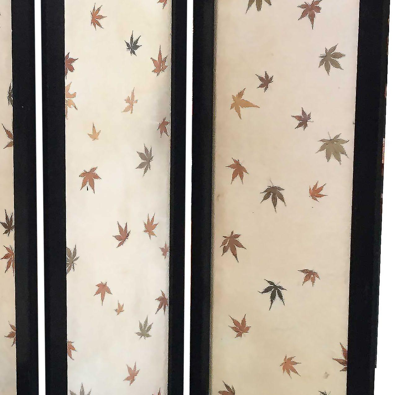 Mid-20th Century Black Lacquer Folding Screen w/ Fiberglass Maple Leaf Inserts For Sale