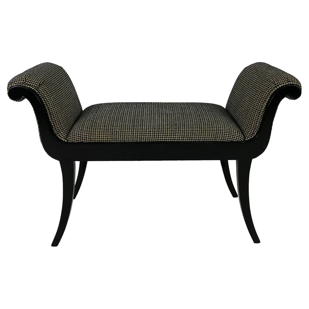 Black Lacquer French Boudoir Bench