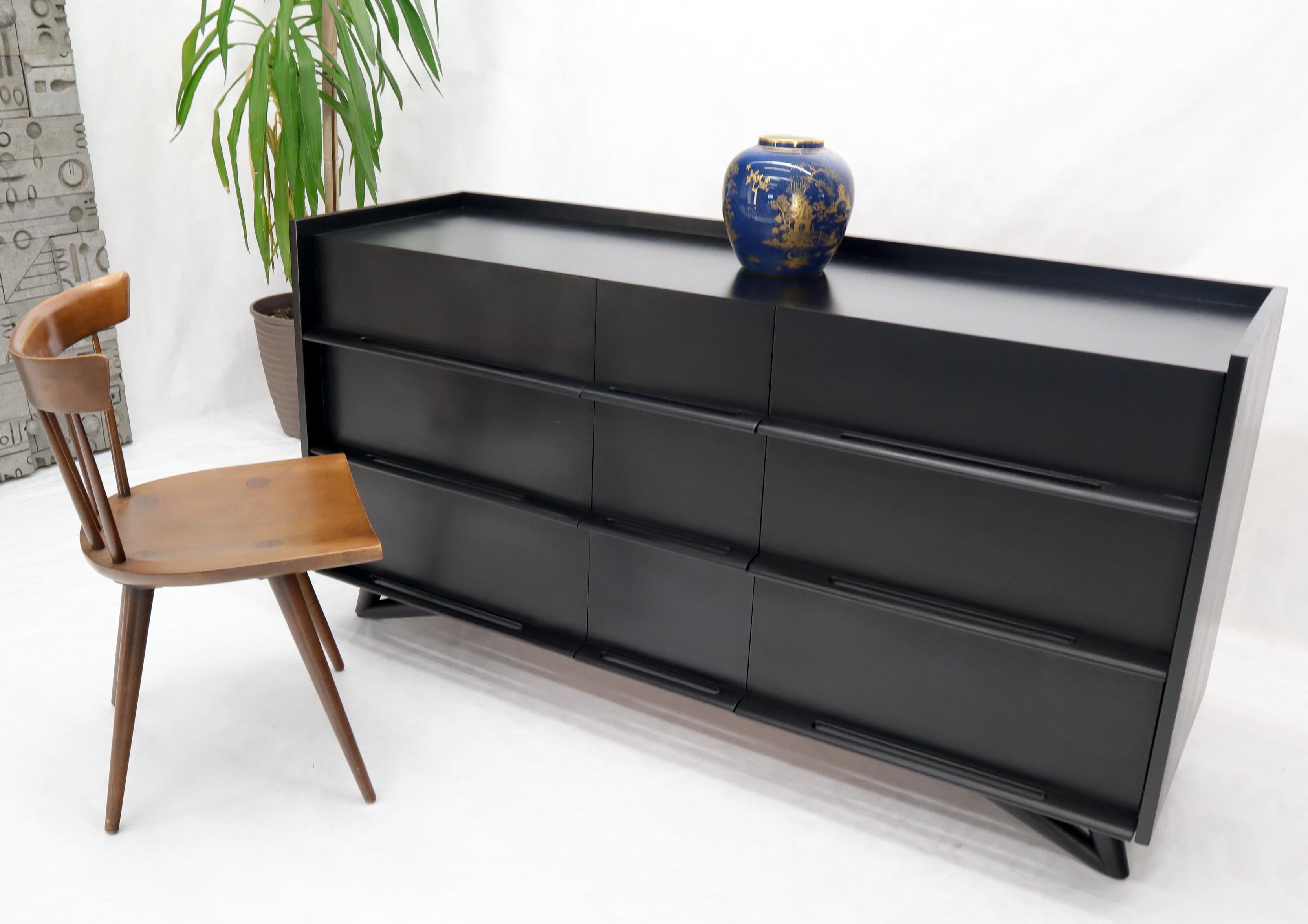 Birch Black Lacquer Gallery Top Pieced Sculptural Wood Pulls Handles Dresser Credenza