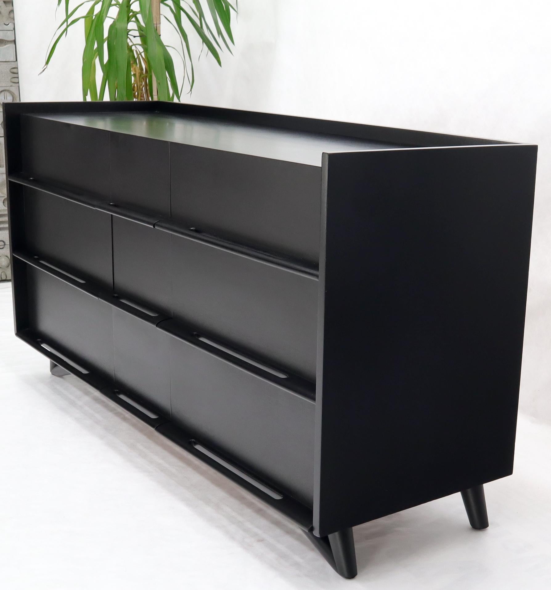 Mid-Century Modern Black Lacquer Gallery Top Pieced Sculptural Wood Pulls Handles Dresser Credenza