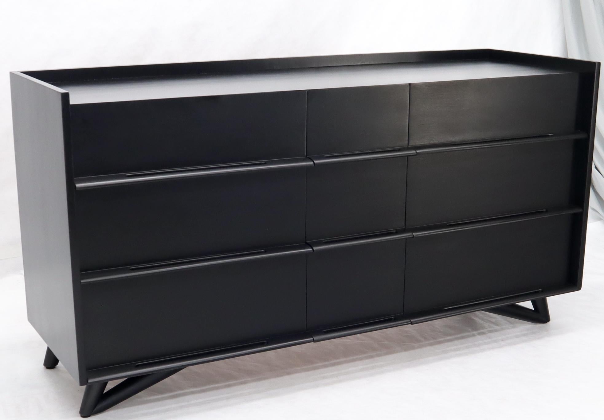 Lacquered Black Lacquer Gallery Top Pieced Sculptural Wood Pulls Handles Dresser Credenza
