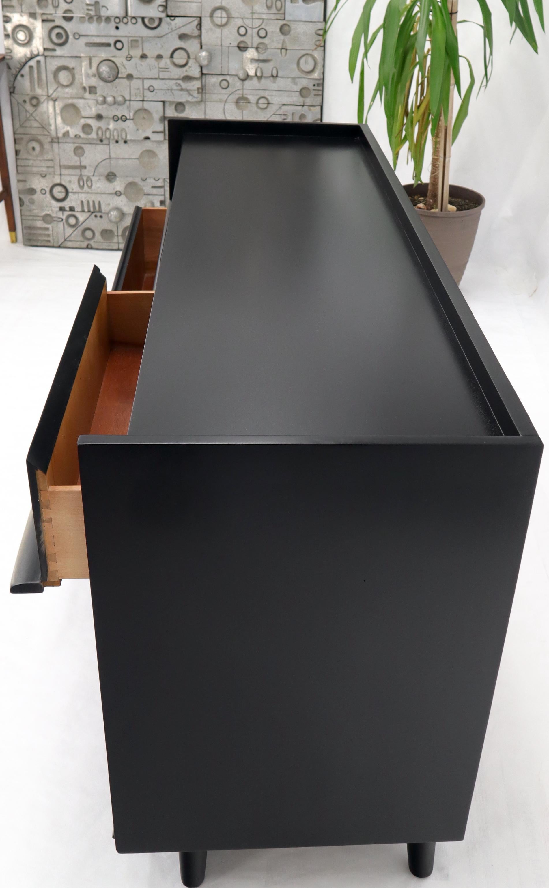 20th Century Black Lacquer Gallery Top Pieced Sculptural Wood Pulls Handles Dresser Credenza