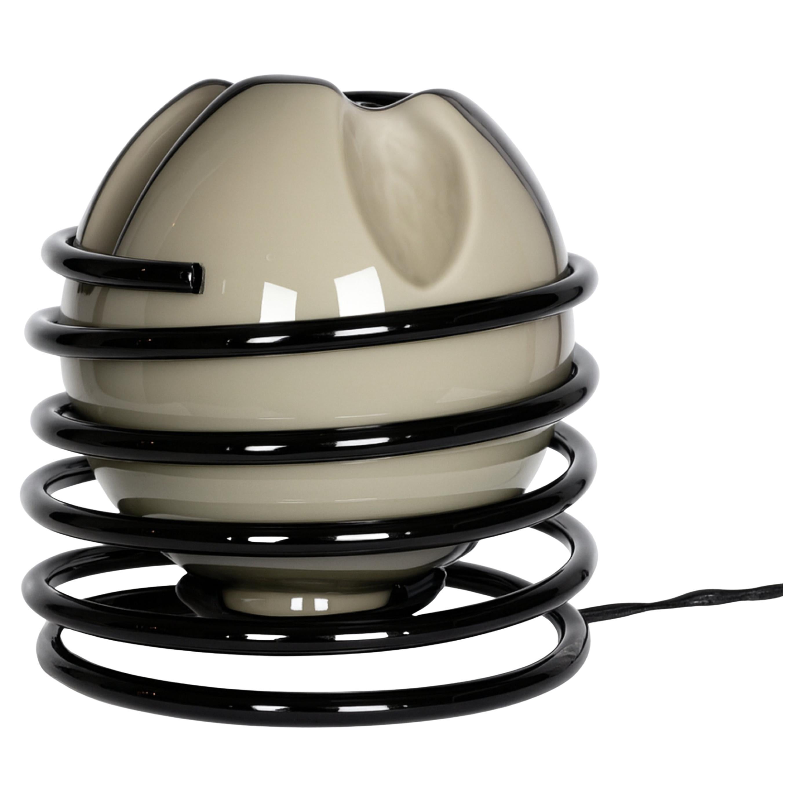 Black Lacquer Glass Table Lamp, 20th Century, Mid Century Modern