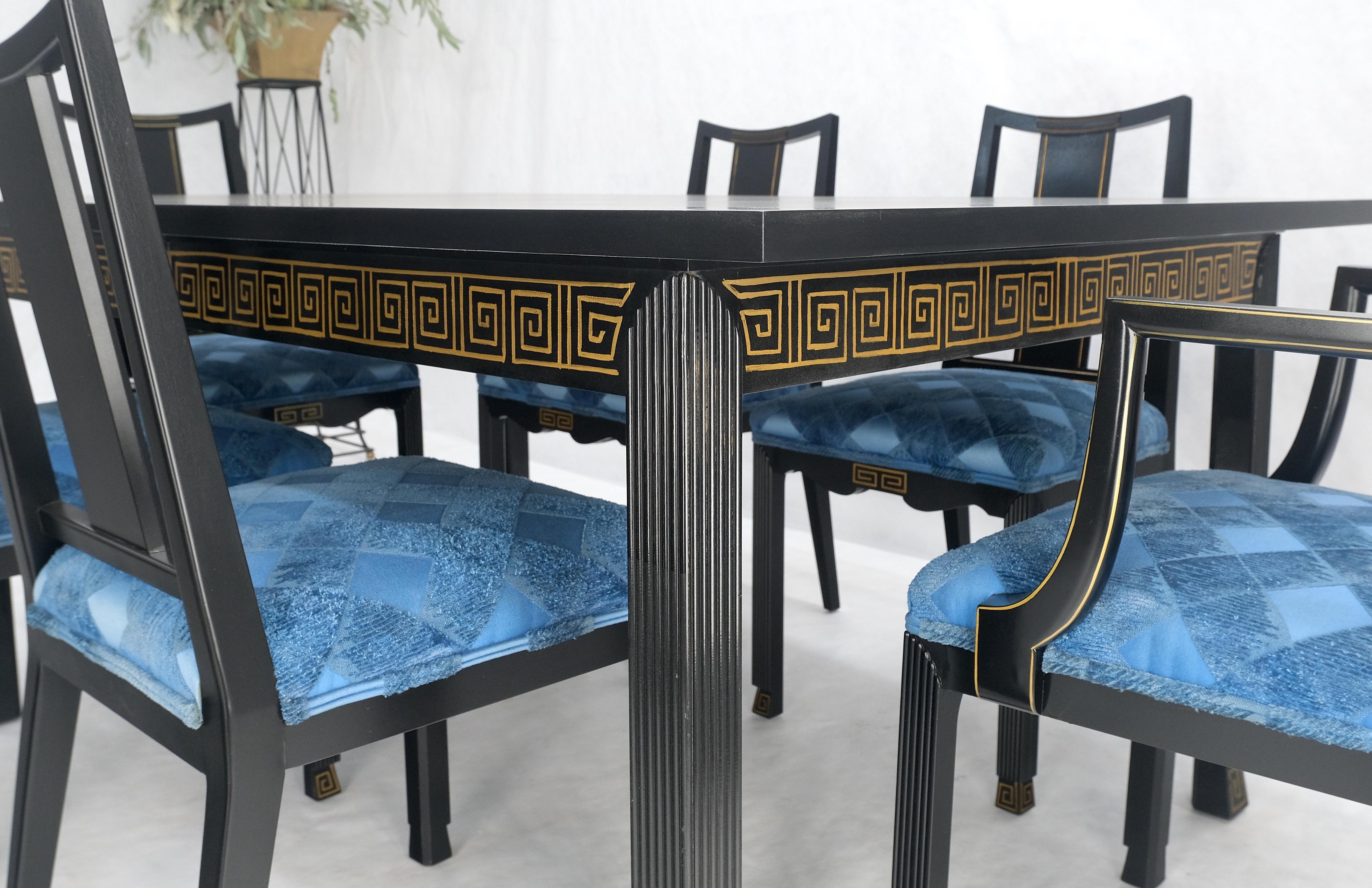 Al Huller Black Lacquer Gold Ornament Decorated 6 Chairs 2 Leaves Blue Upholstery 2 Arm Chairs Dining Table Set MINT!
The chairs are very solid and feel like one piece of wood with nice weight to them, compact and comfortable design.

chair