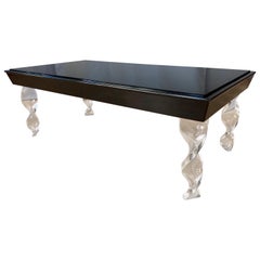 Black Lacquer Grosfeld House Coffee Table with Black Vitrolite Top Lucite Legs