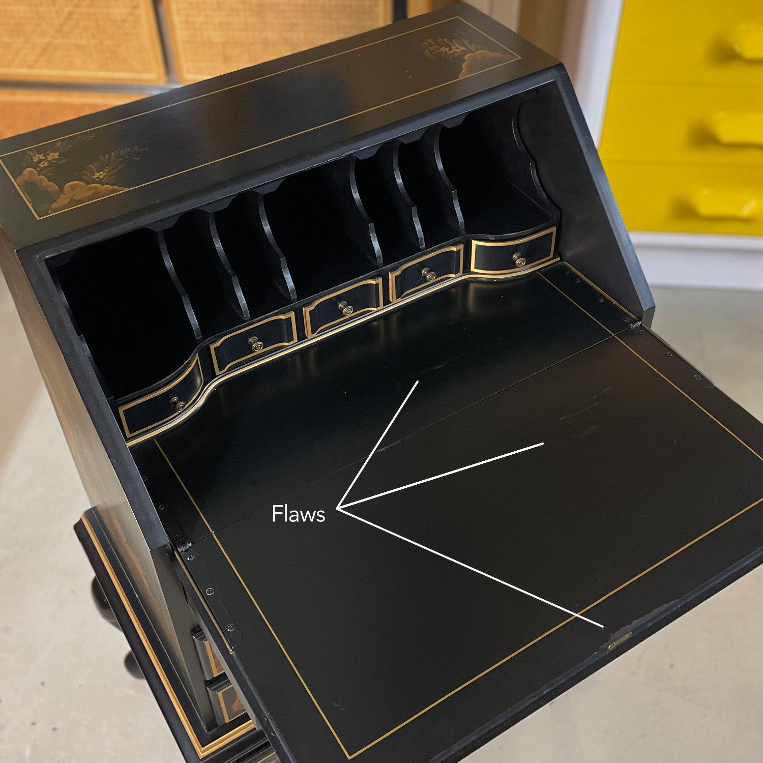 Black Lacquer Hand Painted Chinoiserie Black Lacquer Secretary Writing Desk For Sale 10