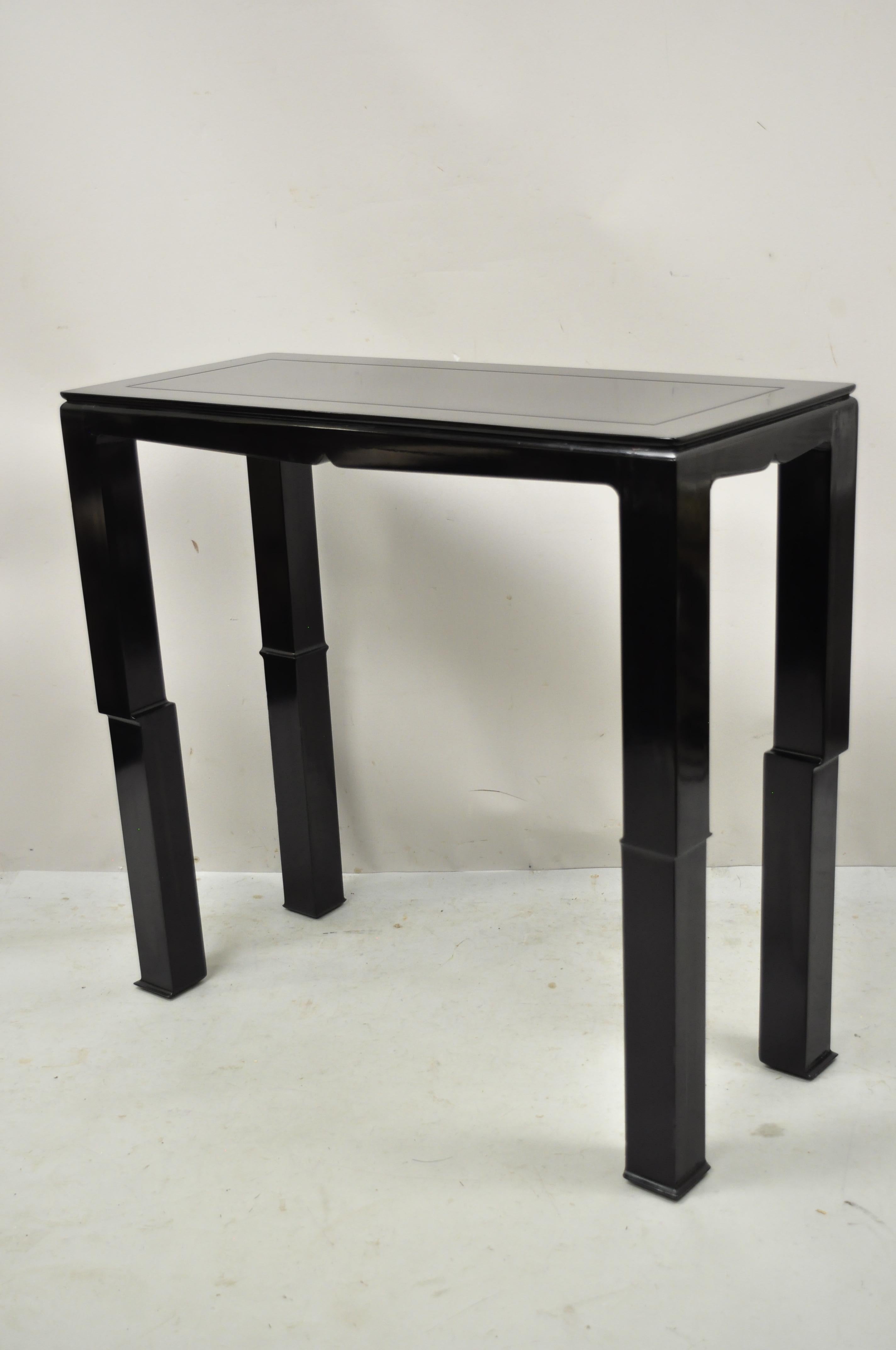 Black Lacquer James Mont Style Oriental Modern Sofa Hall Console Tables, Pair For Sale 2