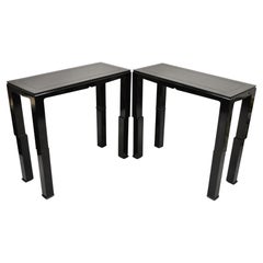 Black Lacquer James Mont Style Oriental Modern Sofa Hall Console Tables, Pair
