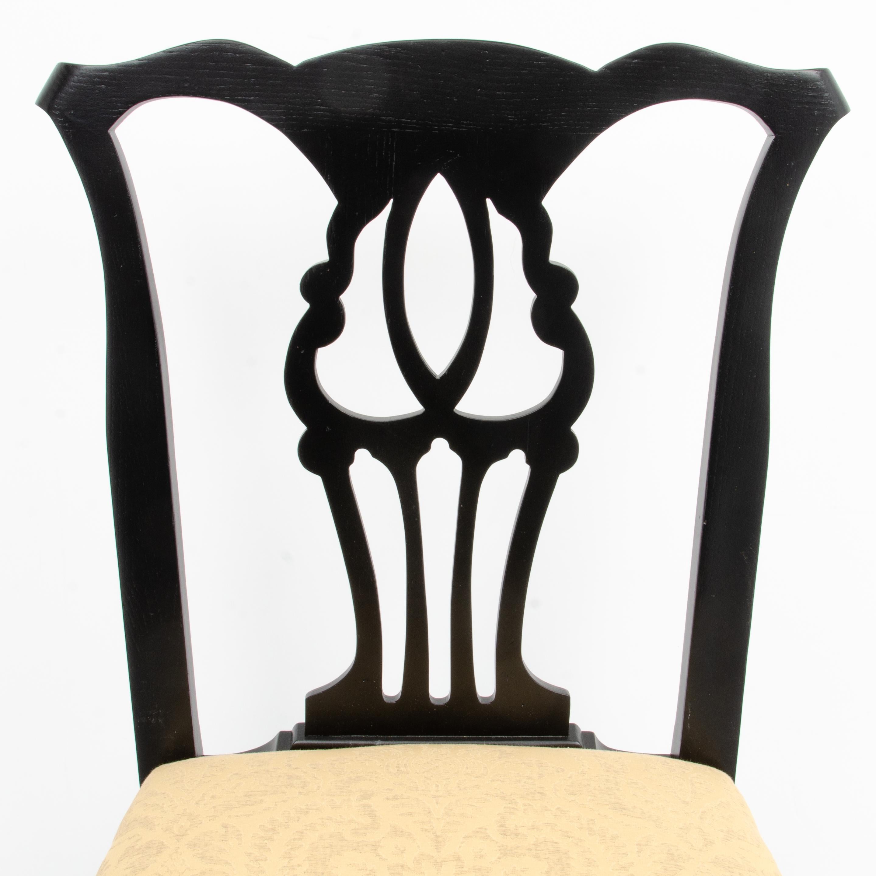 Black Lacquer John Stuart Chippendale Dining Chairs Mid Century - a Set of 6 For Sale 6