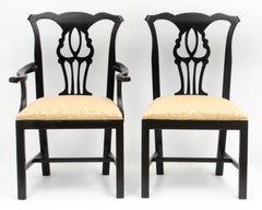 Black Lacquer John Stuart Chippendale Dining Chairs Mid Century - a Set of 6