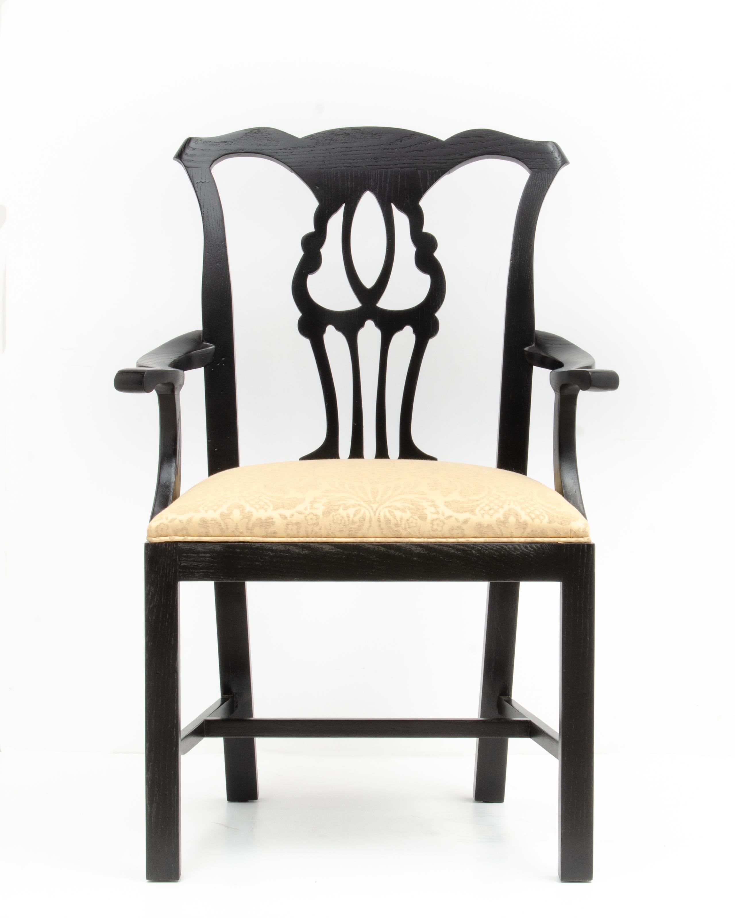 American Black Lacquer John Stuart Chippendale Dining Chairs Mid Century - a Set of 6 For Sale