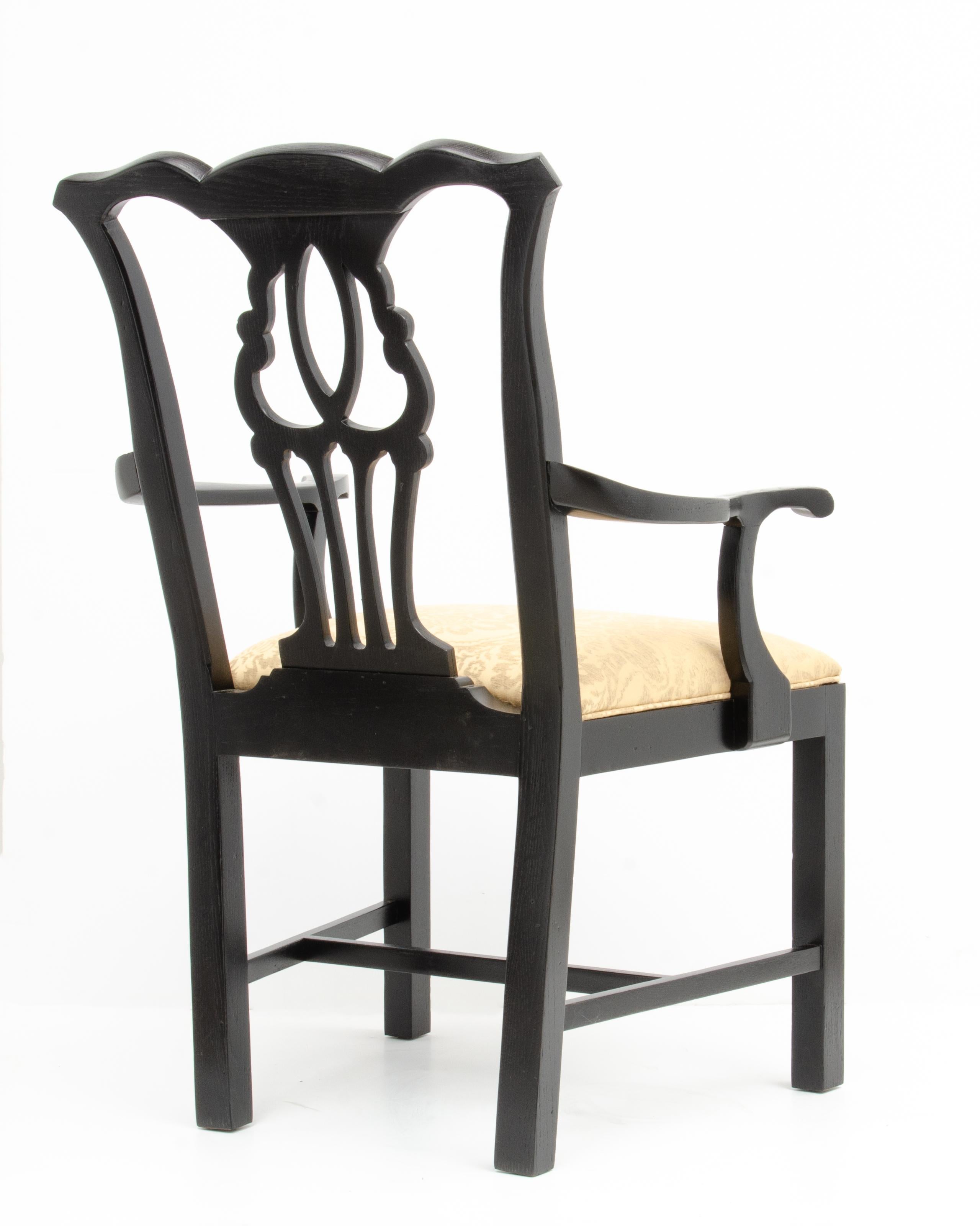 Chaises de salle à manger John Stuart Chippendale en laque noire mi-siècle - ensemble de 6 pièces Bon état - En vente à Forest Grove, PA