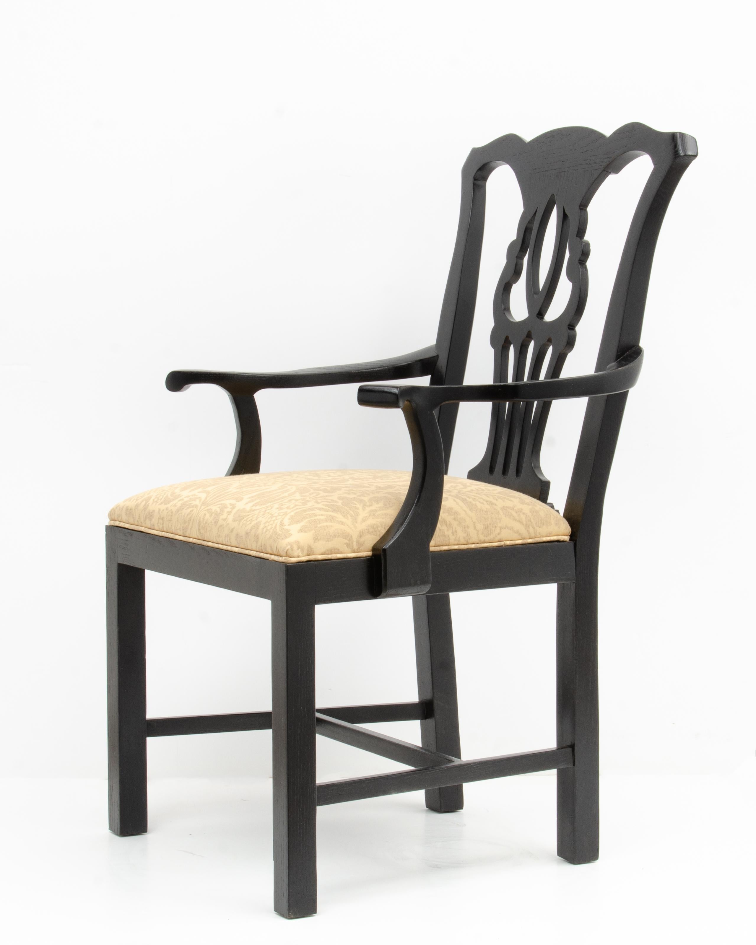 Milieu du XXe siècle Chaises de salle à manger John Stuart Chippendale en laque noire mi-siècle - ensemble de 6 pièces en vente