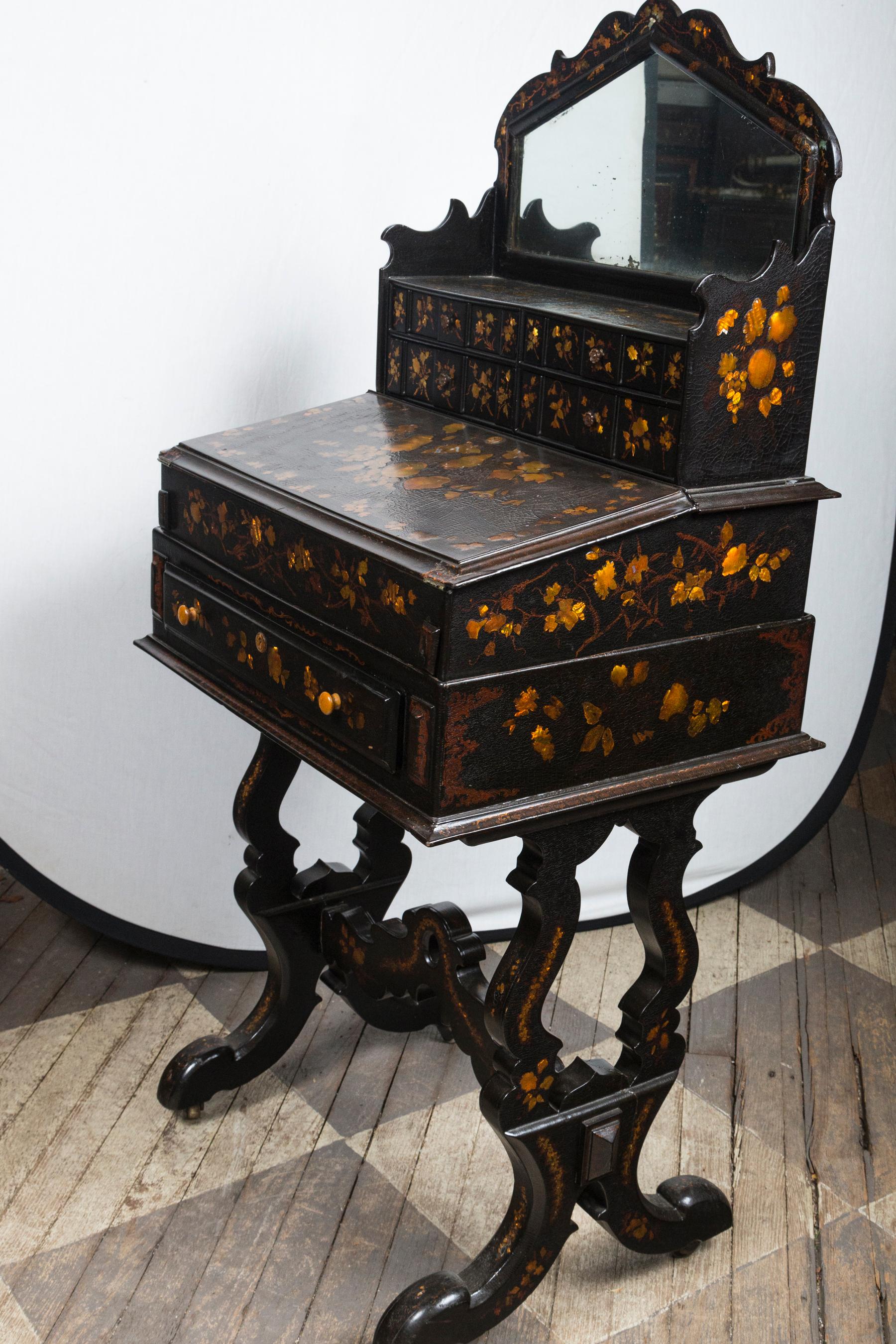 Black Lacquer Lady's Desk in Two Parts For Sale 2