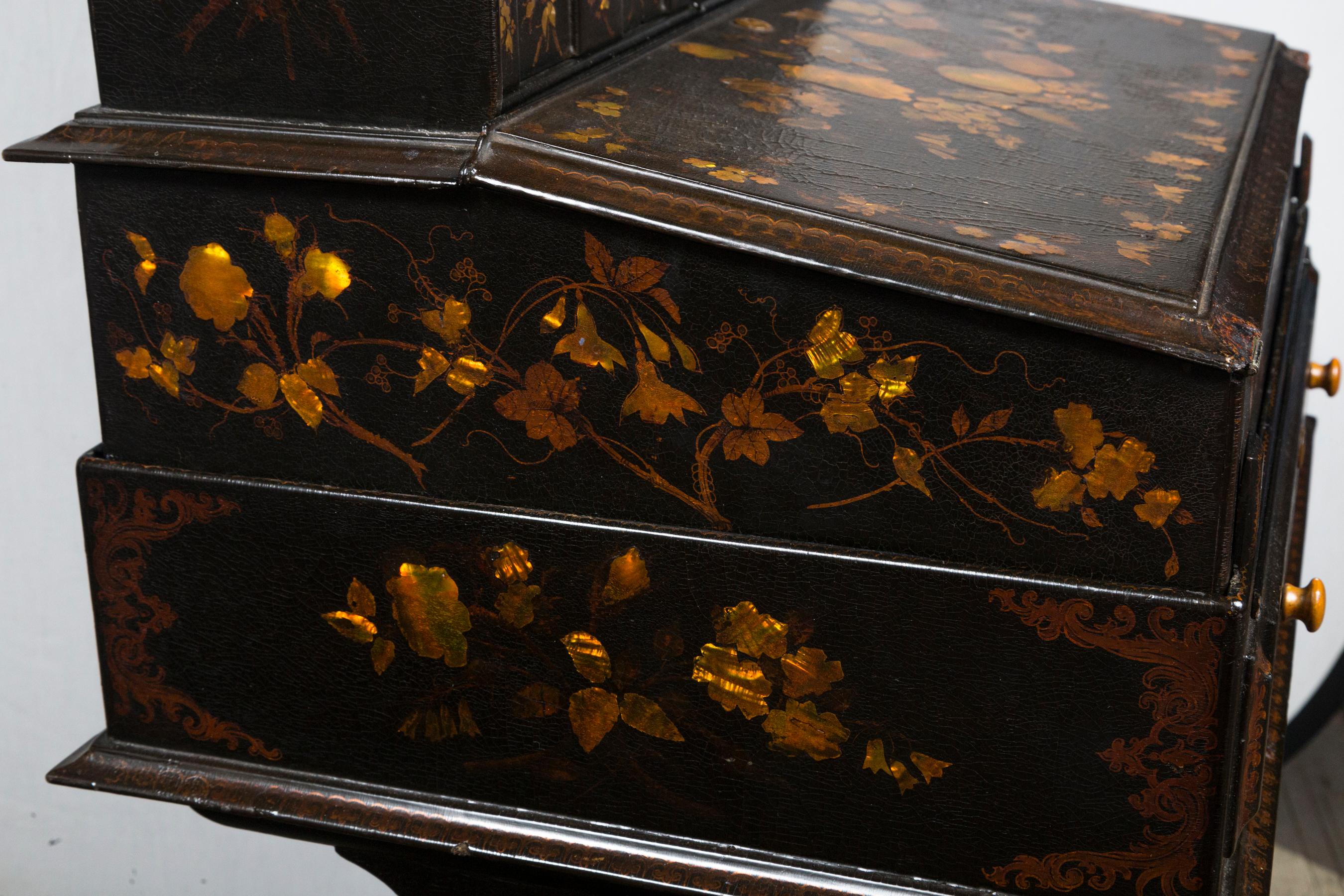 Black Lacquer Lady's Desk in Two Parts For Sale 3