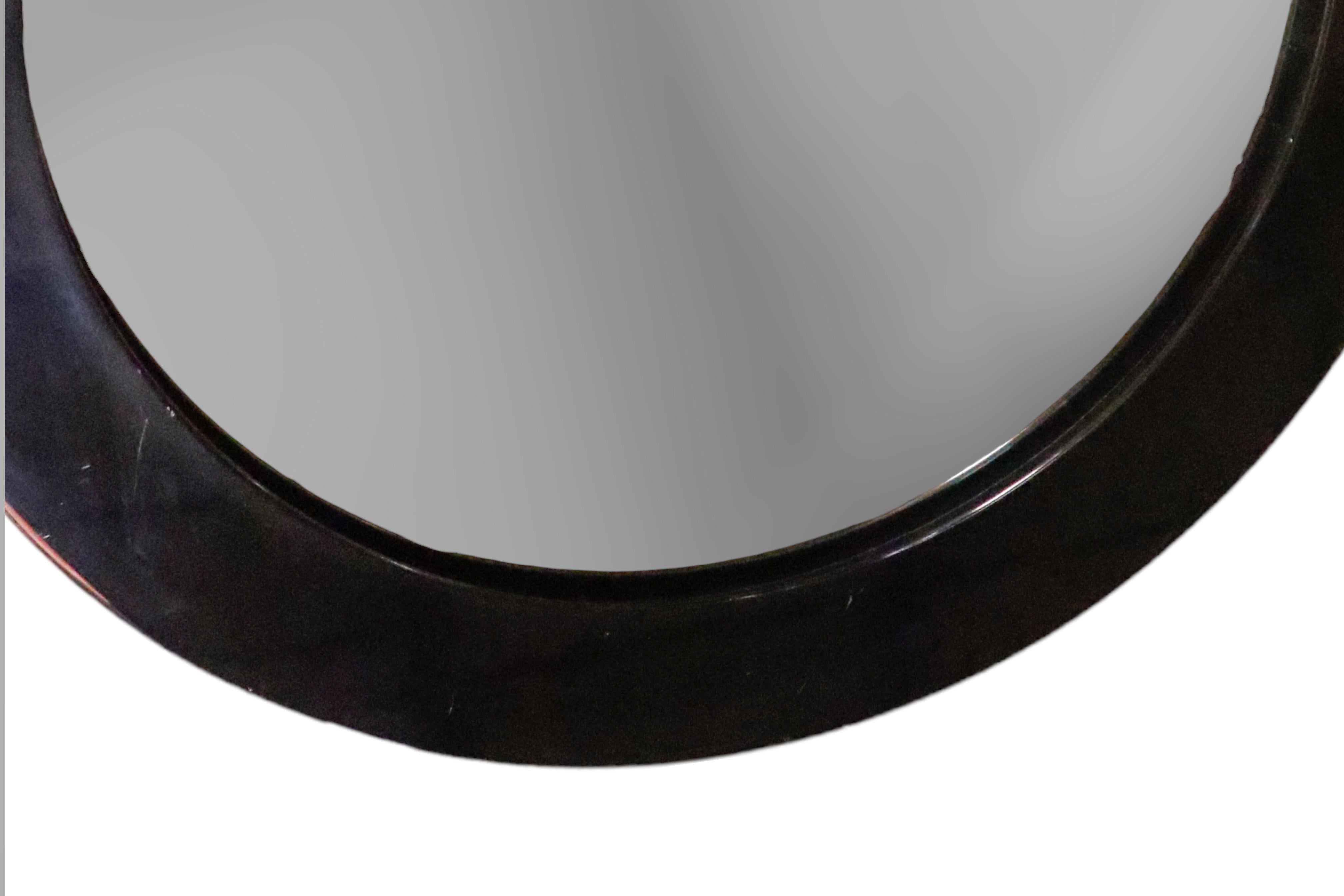 American Black Lacquer Large Round Wall Mirror For Sale