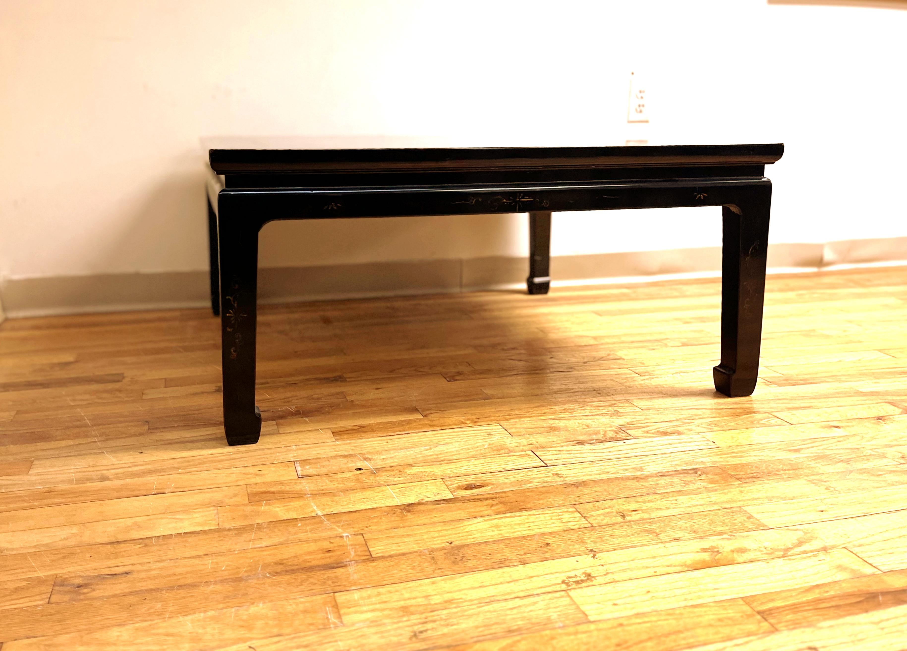 Chinese Black Lacquer Low Table with Gilt Motif For Sale