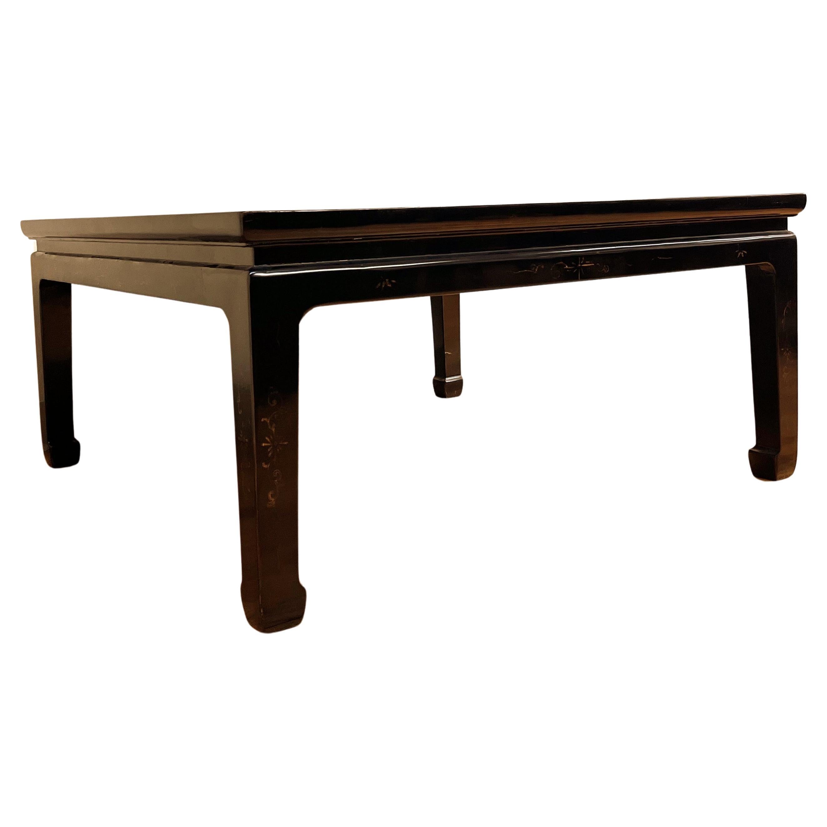 Black Lacquer Low Table with Gilt Motif For Sale