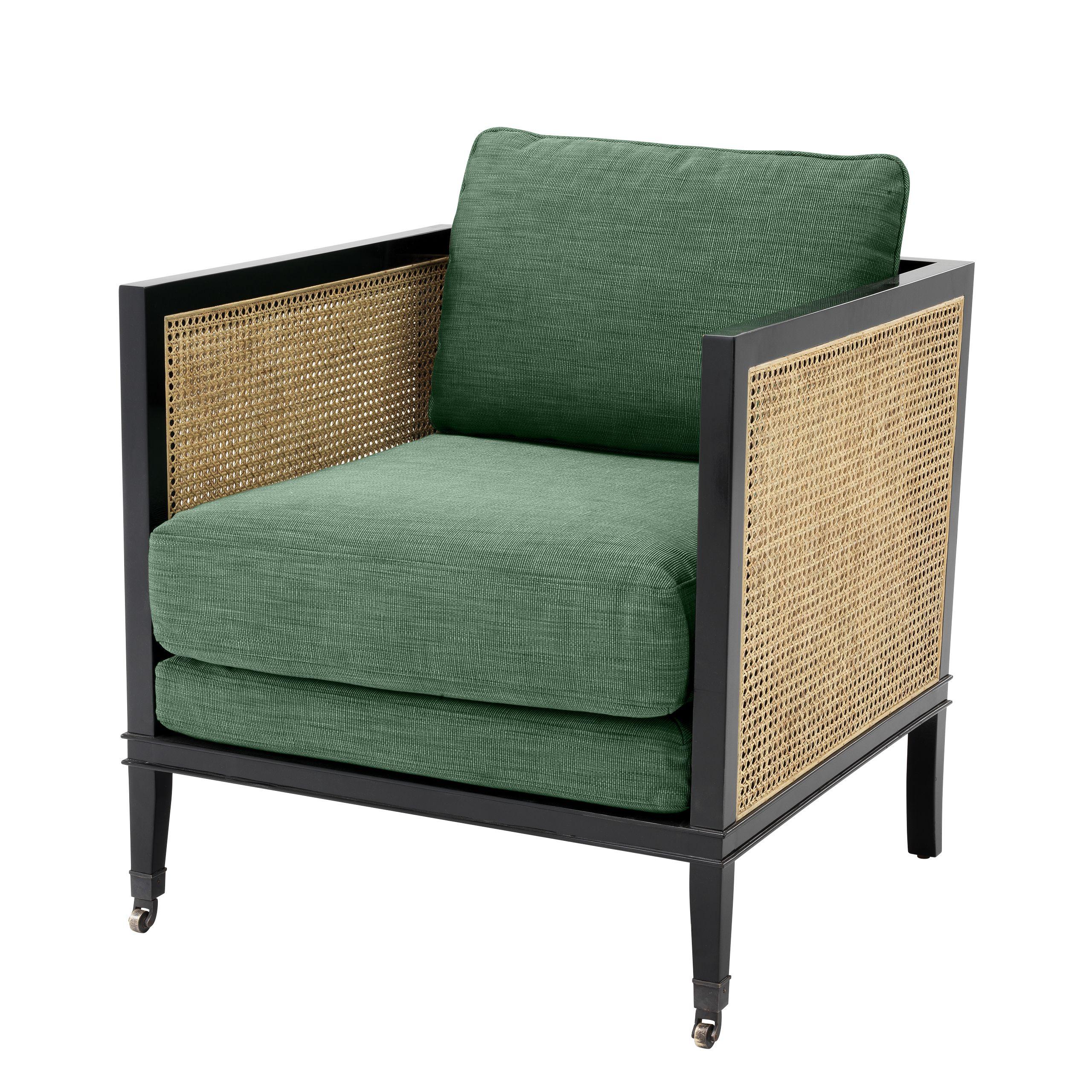 Schwarz lackierter Lounge-Sessel aus Mahagoniholz und geflochtenem Rohr (Europäisch) im Angebot