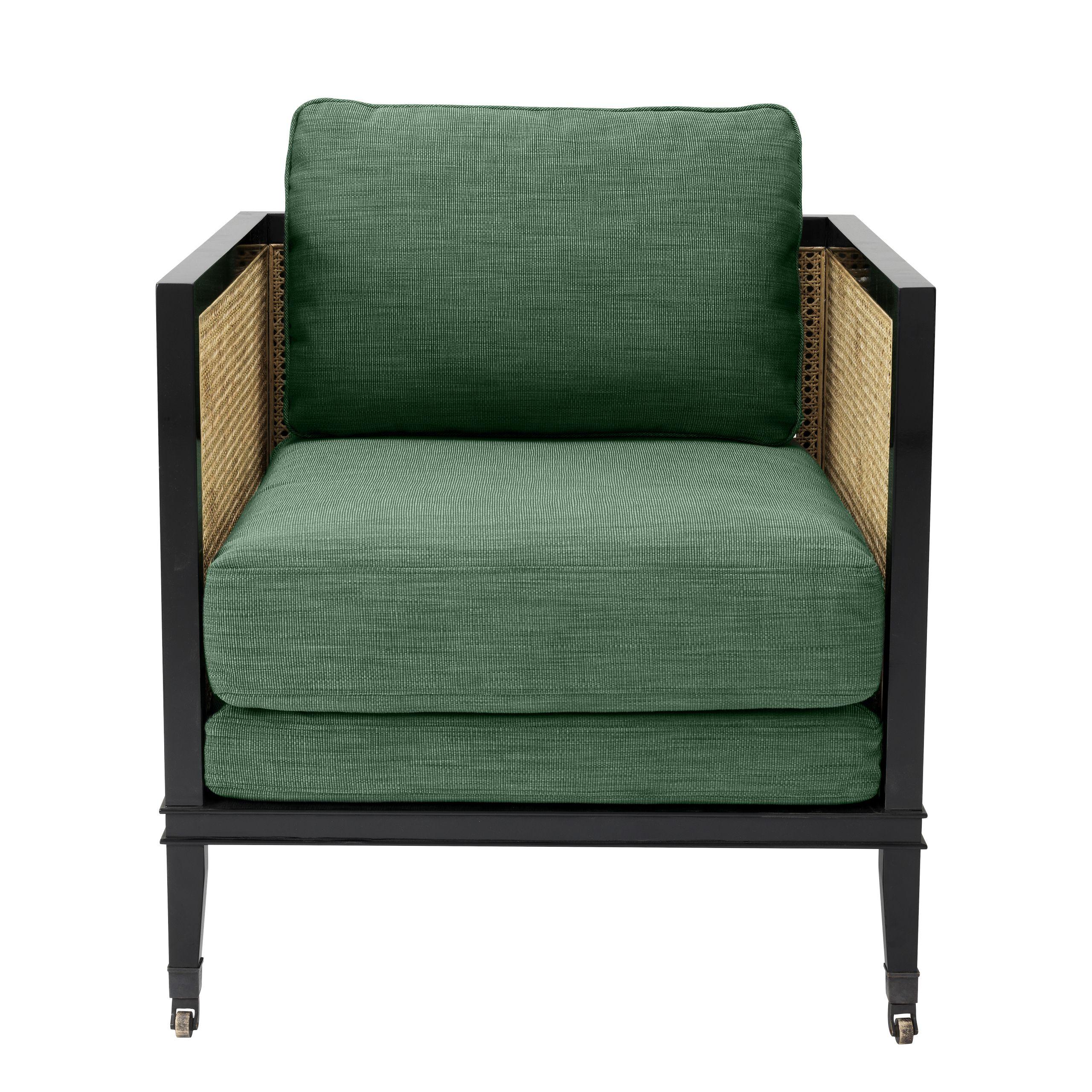 Schwarz lackierter Lounge-Sessel aus Mahagoniholz und geflochtenem Rohr (21. Jahrhundert und zeitgenössisch) im Angebot