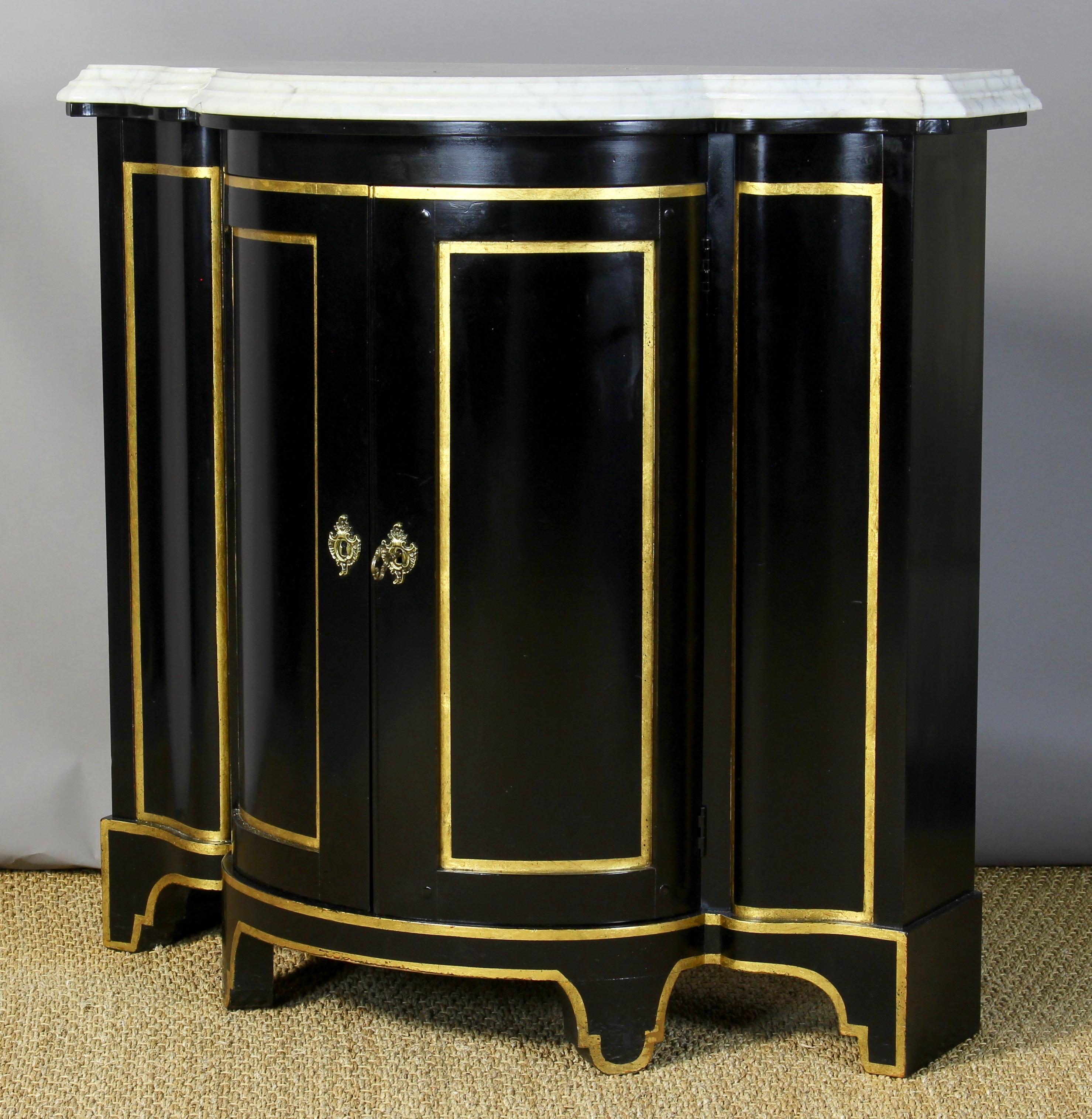 American Black Lacquer Marble Top Credenza