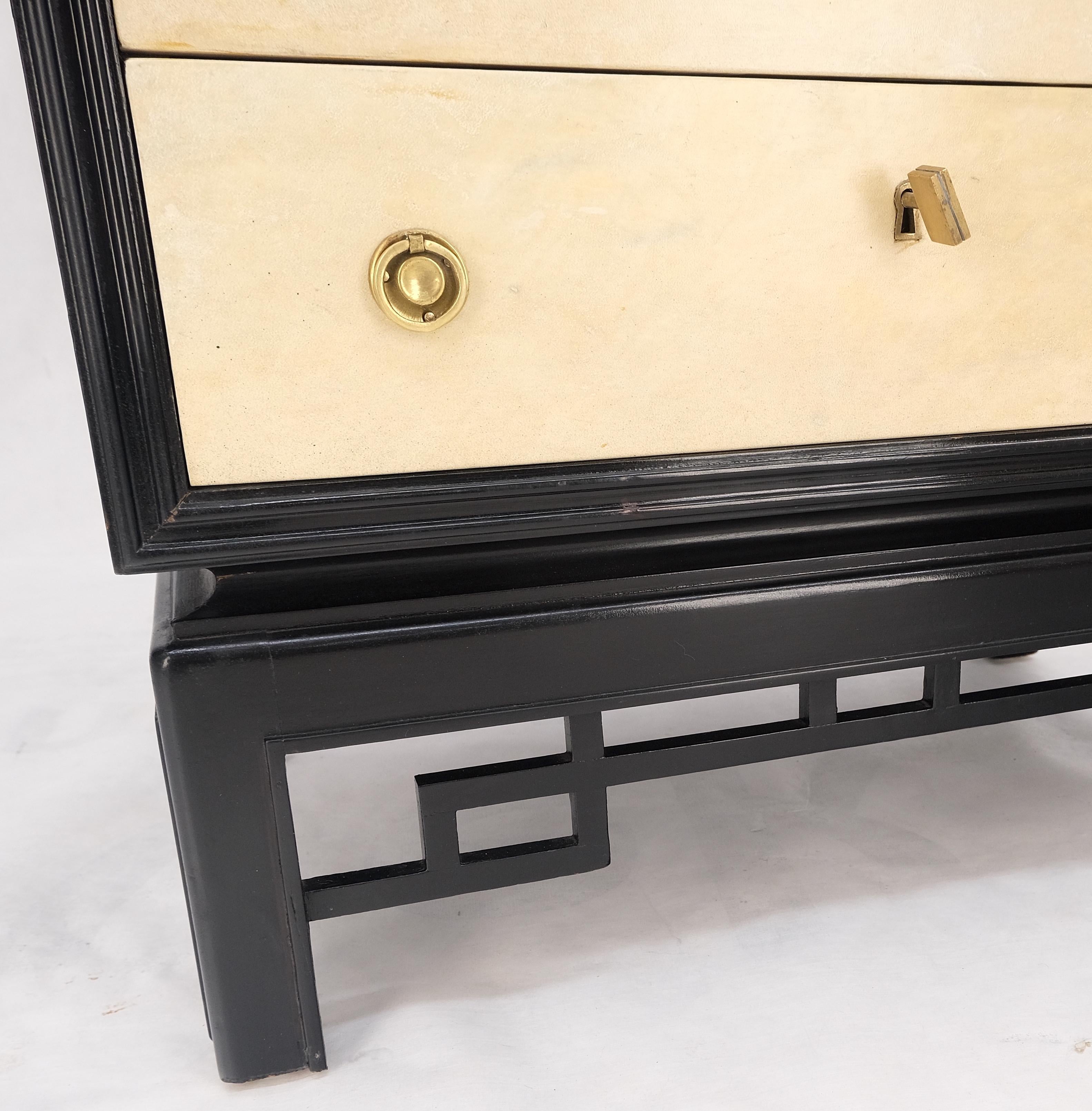 Black Lacquer Marble Top Goatskin Drawers & Double Doors Liquor Silver Cabinet For Sale 4