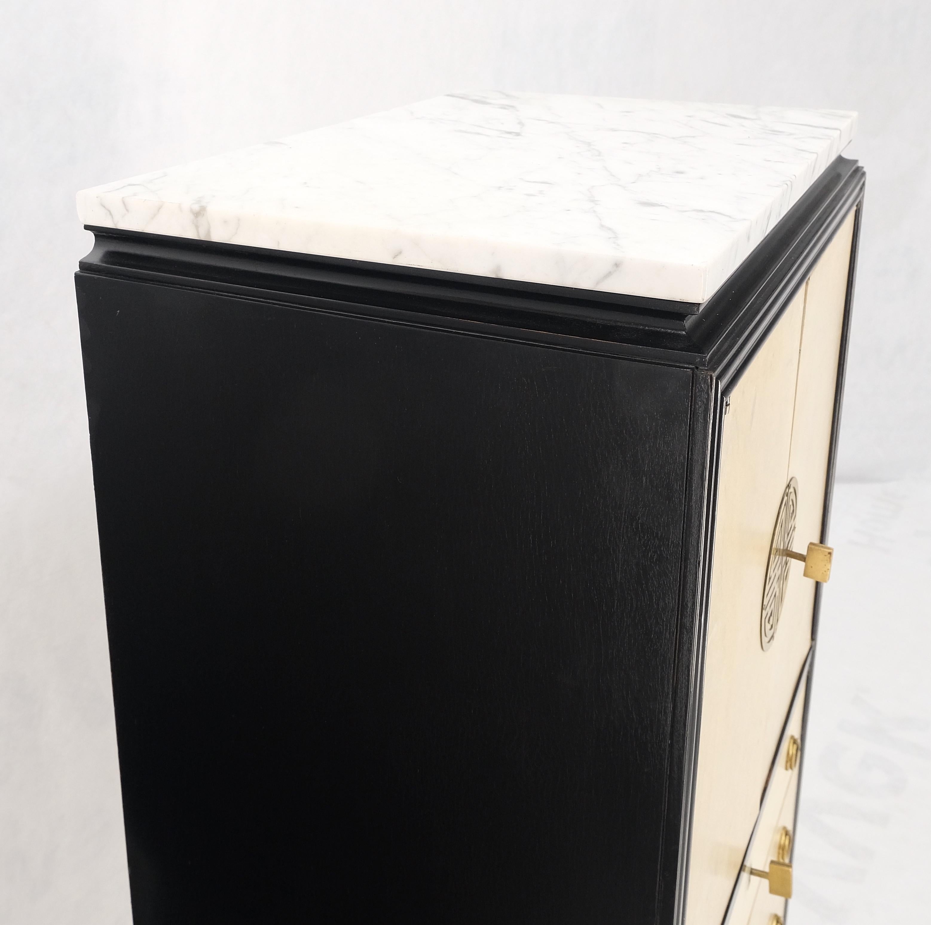 Black Lacquer Marble Top Goatskin Drawers & Double Doors Liquor Silver Cabinet For Sale 6