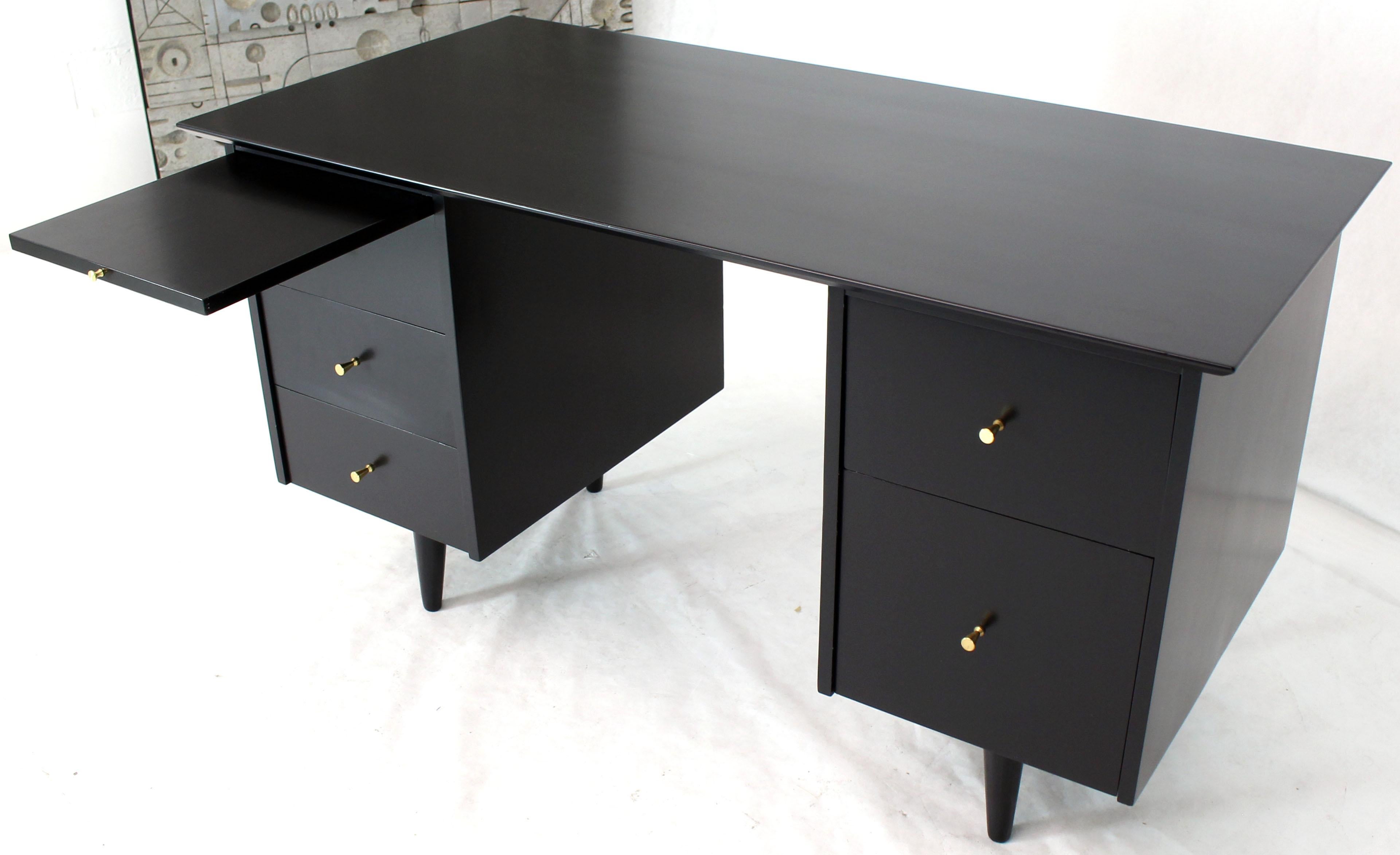 Black Lacquer McCobb Double Pedestal Desk Five Drawers 2
