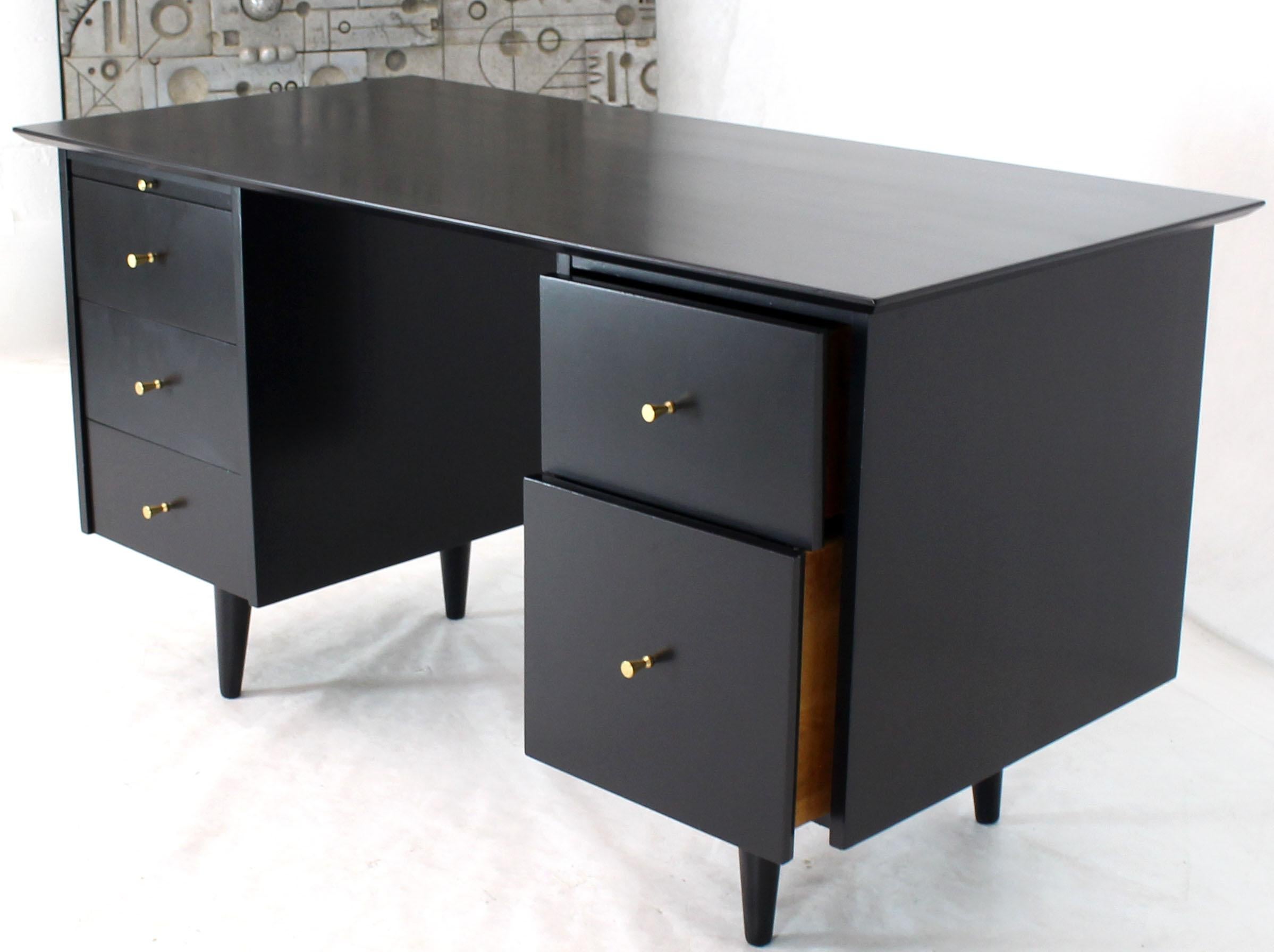Black Lacquer McCobb Double Pedestal Desk Five Drawers 3