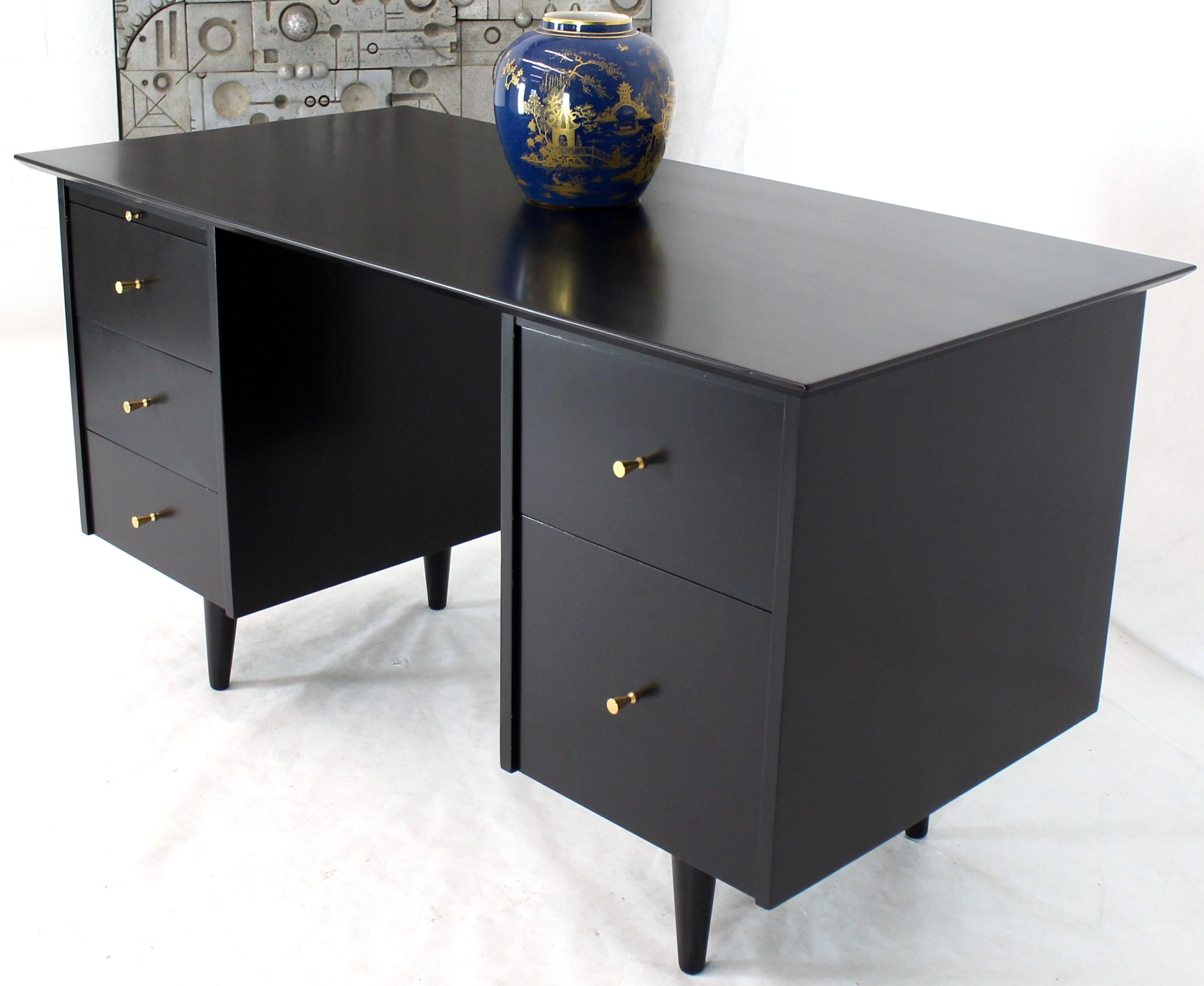 Black Lacquer McCobb Double Pedestal Desk Five Drawers 4