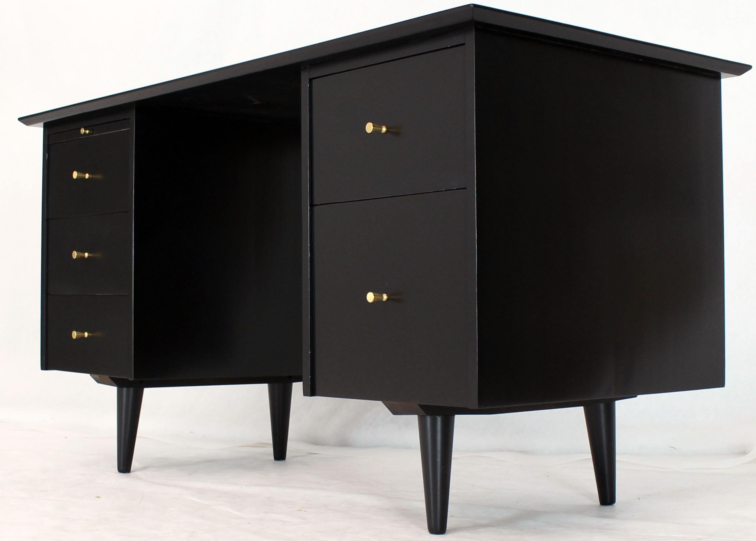 Mid-Century Modern Black Lacquer McCobb Double Pedestal Desk Five Drawers