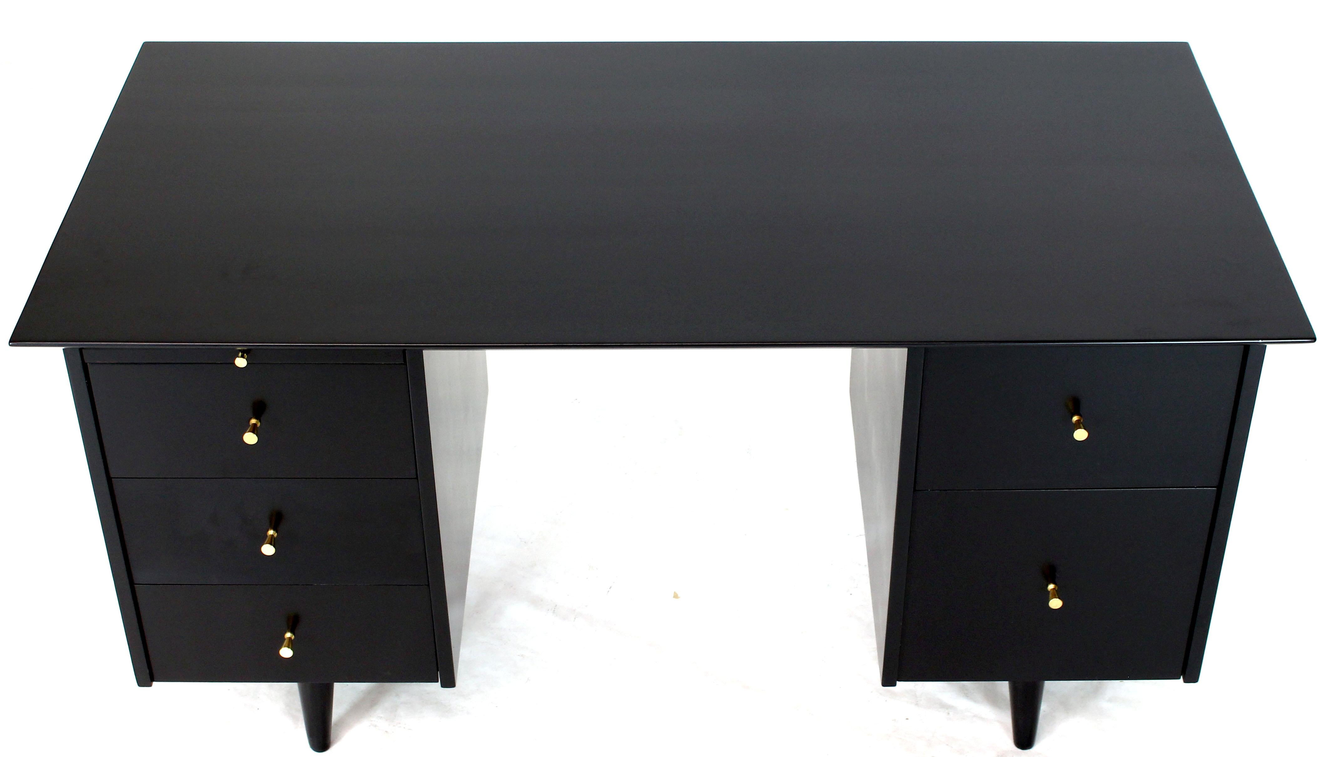 Birch Black Lacquer McCobb Double Pedestal Desk Five Drawers