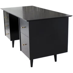 Black Lacquer McCobb Double Pedestal Desk Five Drawers