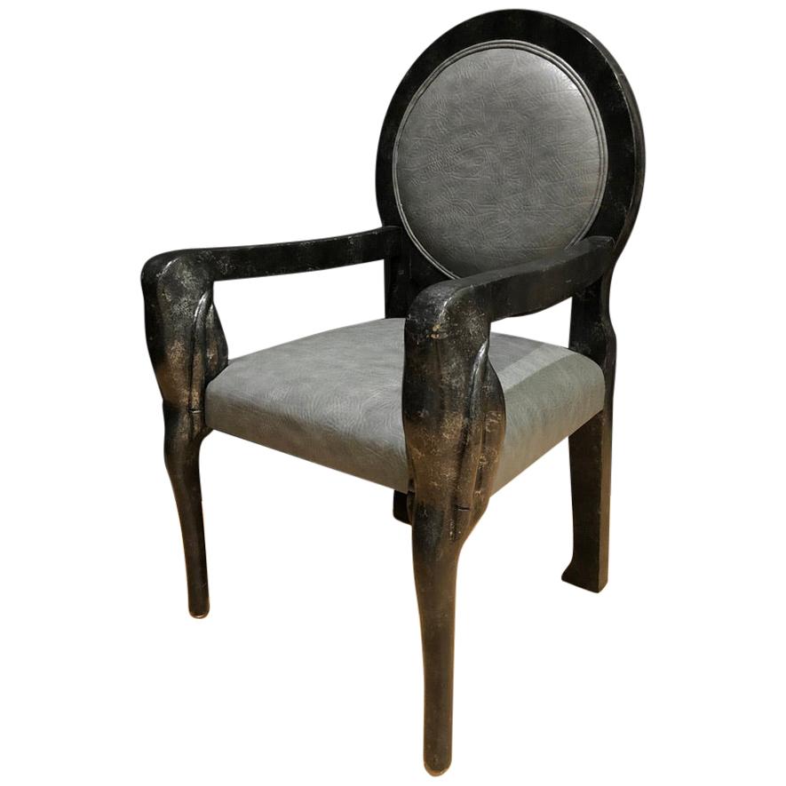 Black Lacquer Medallion Back Carved Armchair