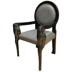 Black Lacquer Medallion Back Carved Armchair