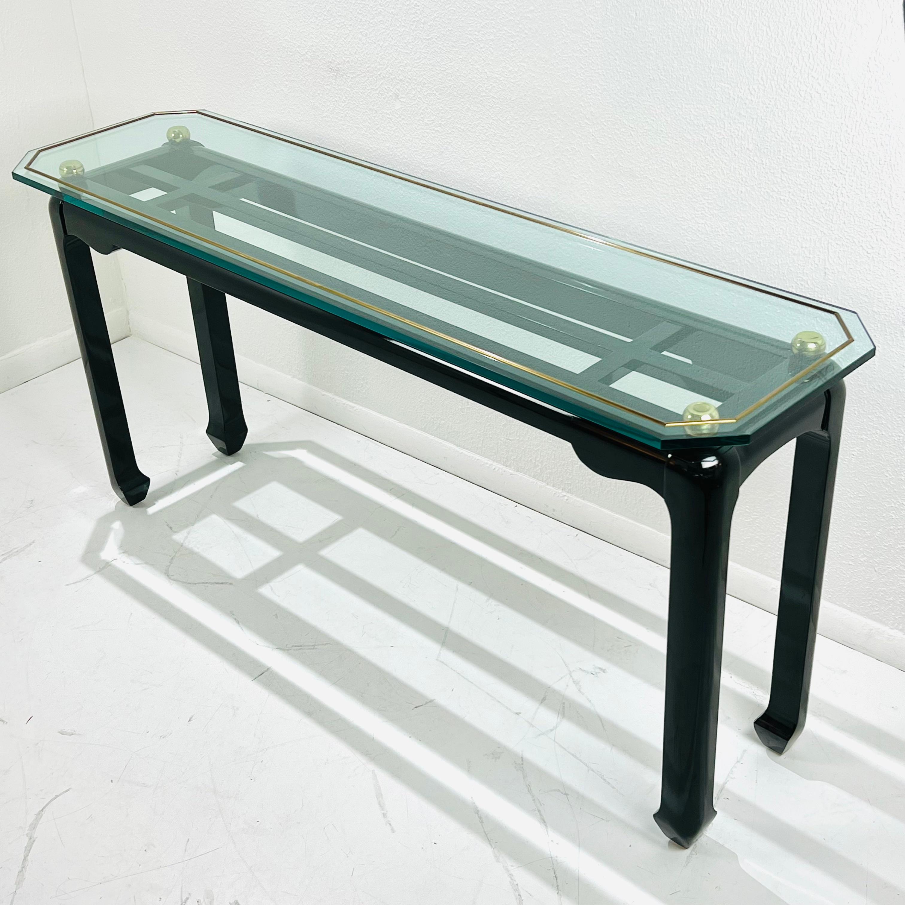Black Lacquer Ming Console Table in the Style of James Mont For Sale 5