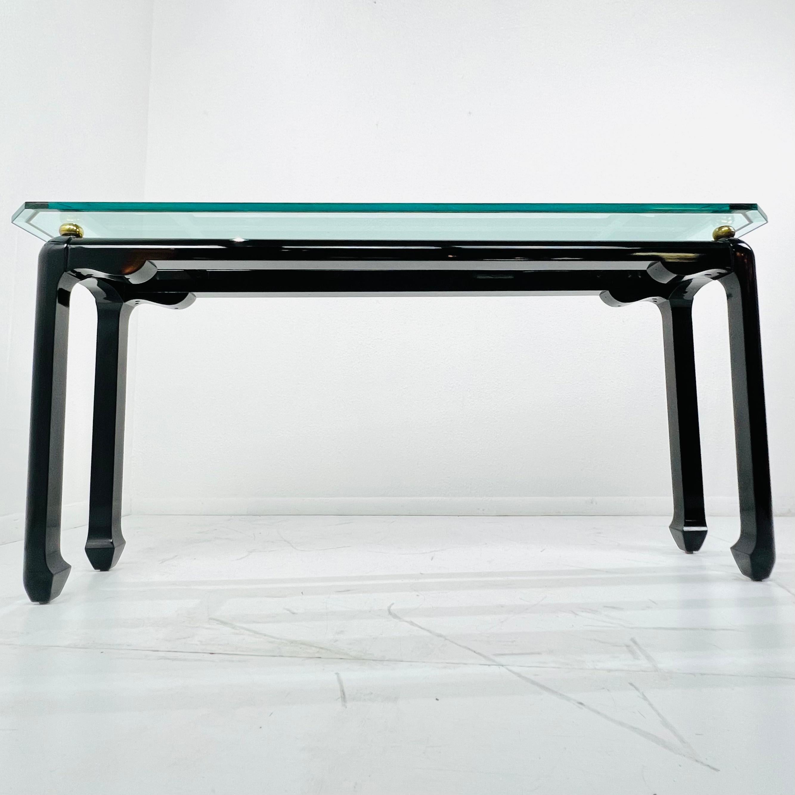 Black Lacquer Ming Console Table in the Style of James Mont For Sale 6