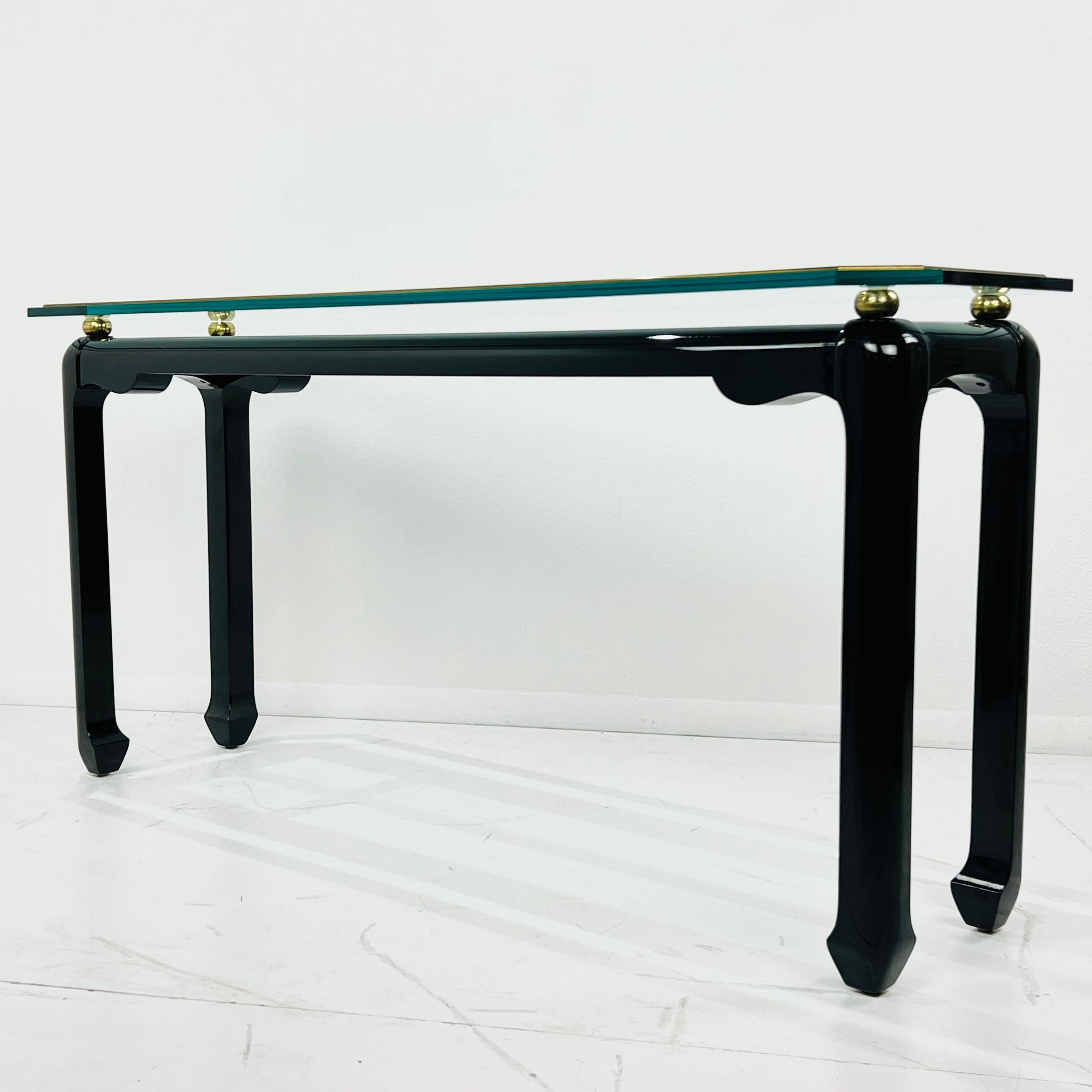 Black Lacquer Ming Console Table in the Style of James Mont For Sale 9