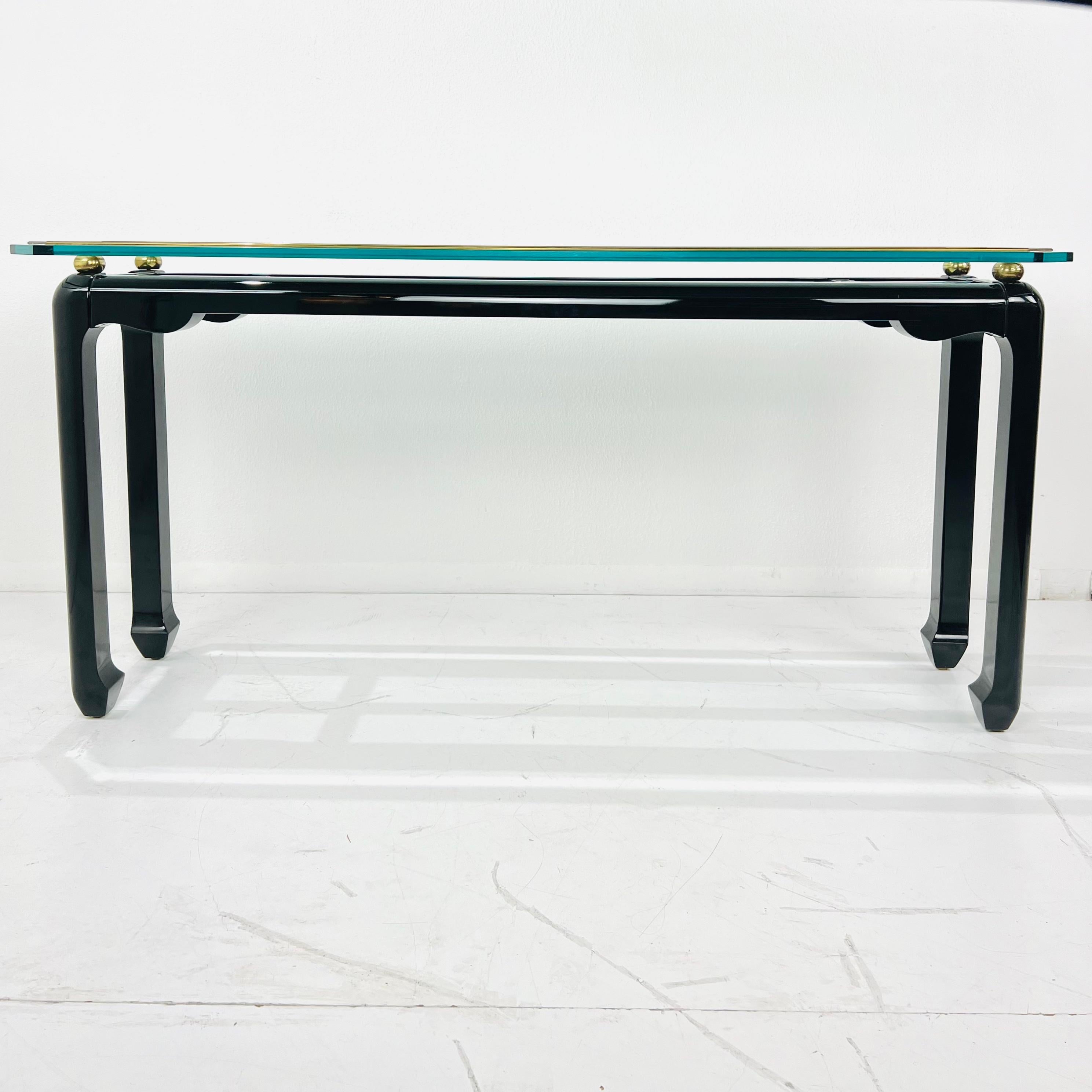 Black Lacquer Ming Console Table in the Style of James Mont For Sale 12